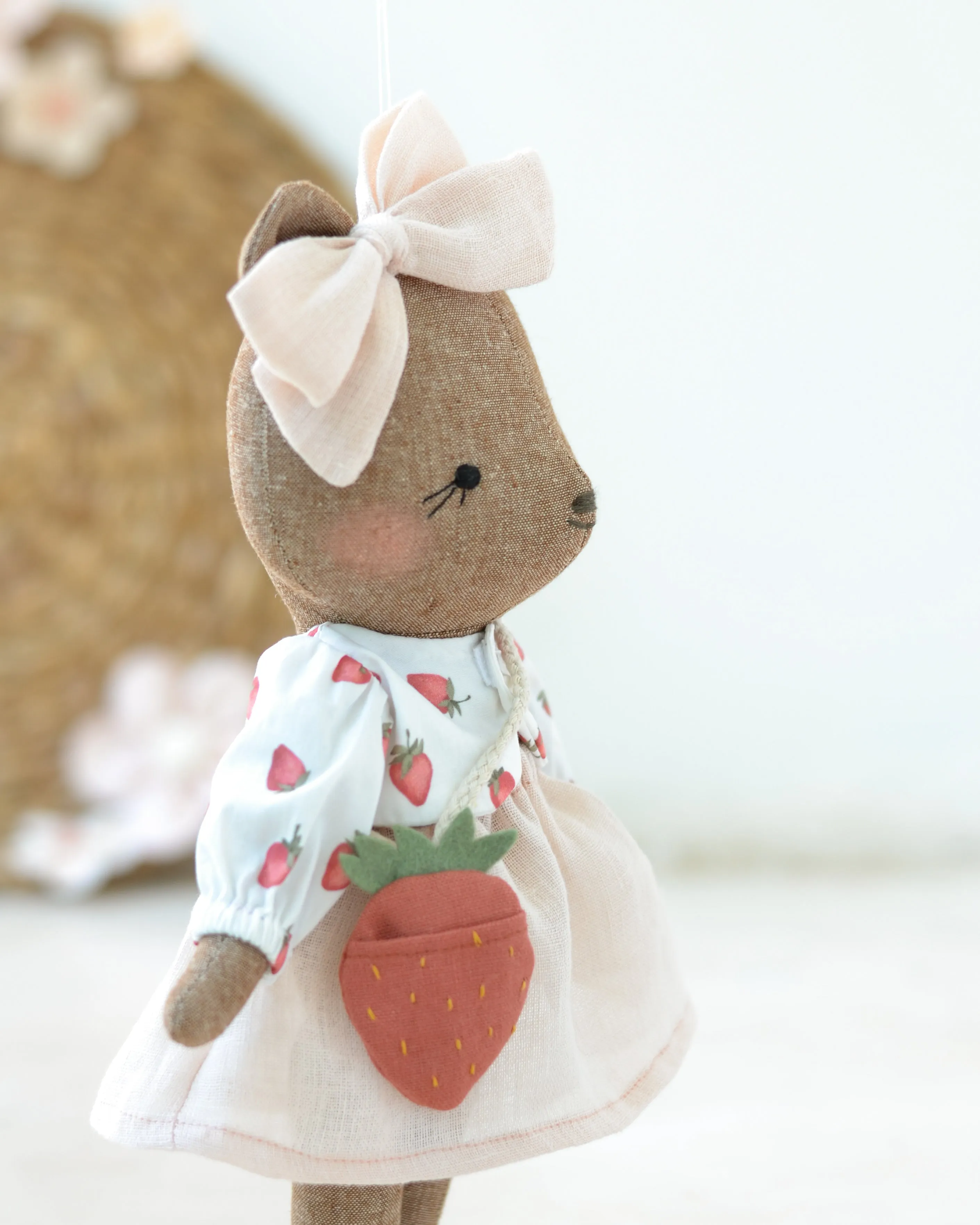 Bear Soft Toy Charlotte | Strawberry Top with Strawberry Bag