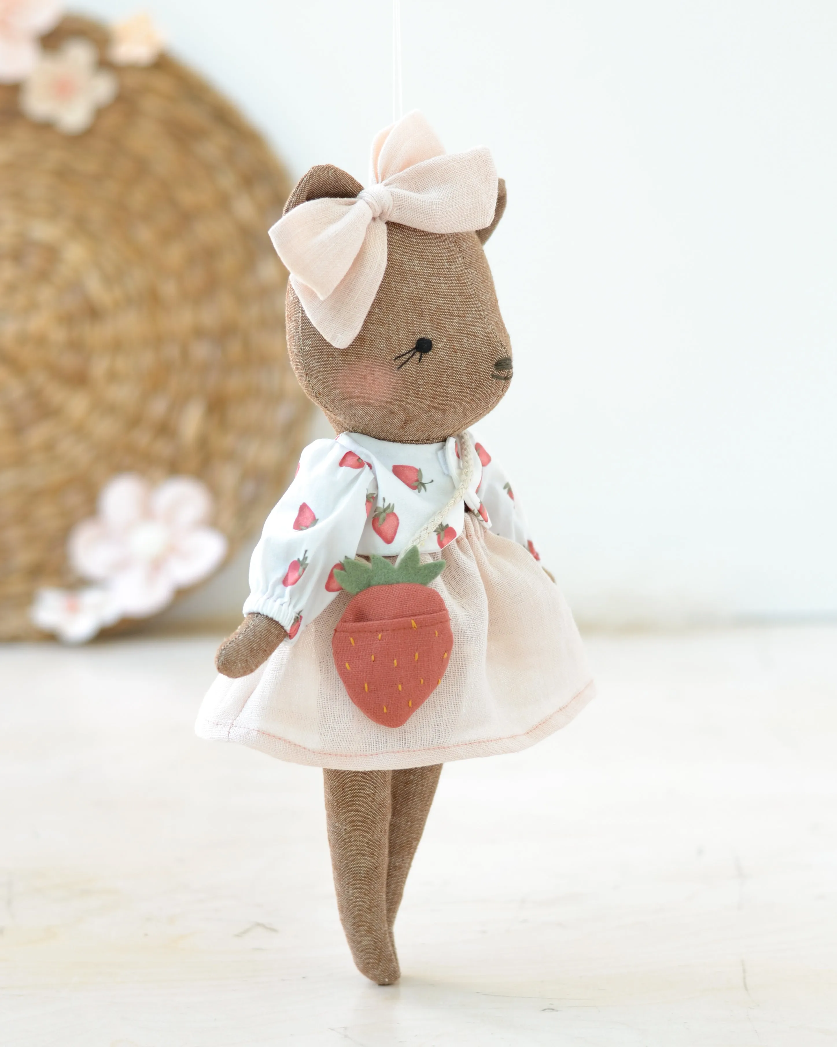 Bear Soft Toy Charlotte | Strawberry Top with Strawberry Bag