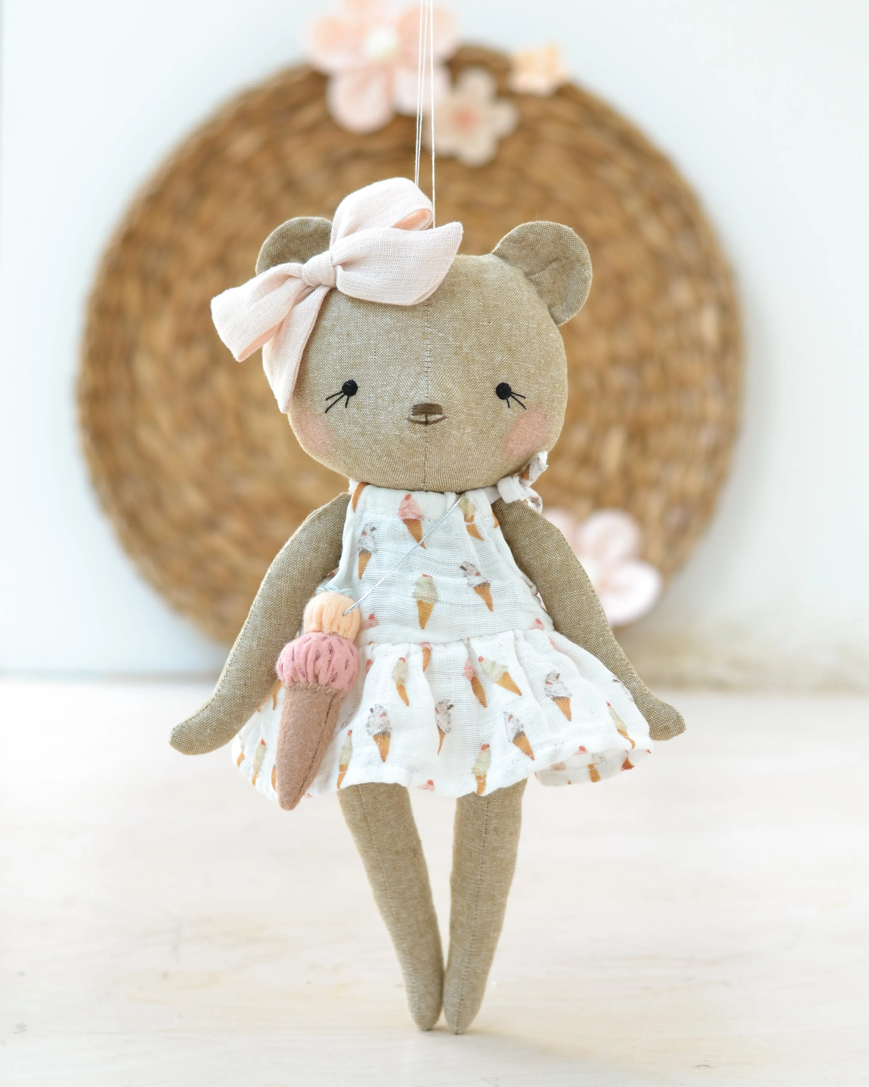 Bear Soft Toy Charlotte | White Dress with Ice cream bag