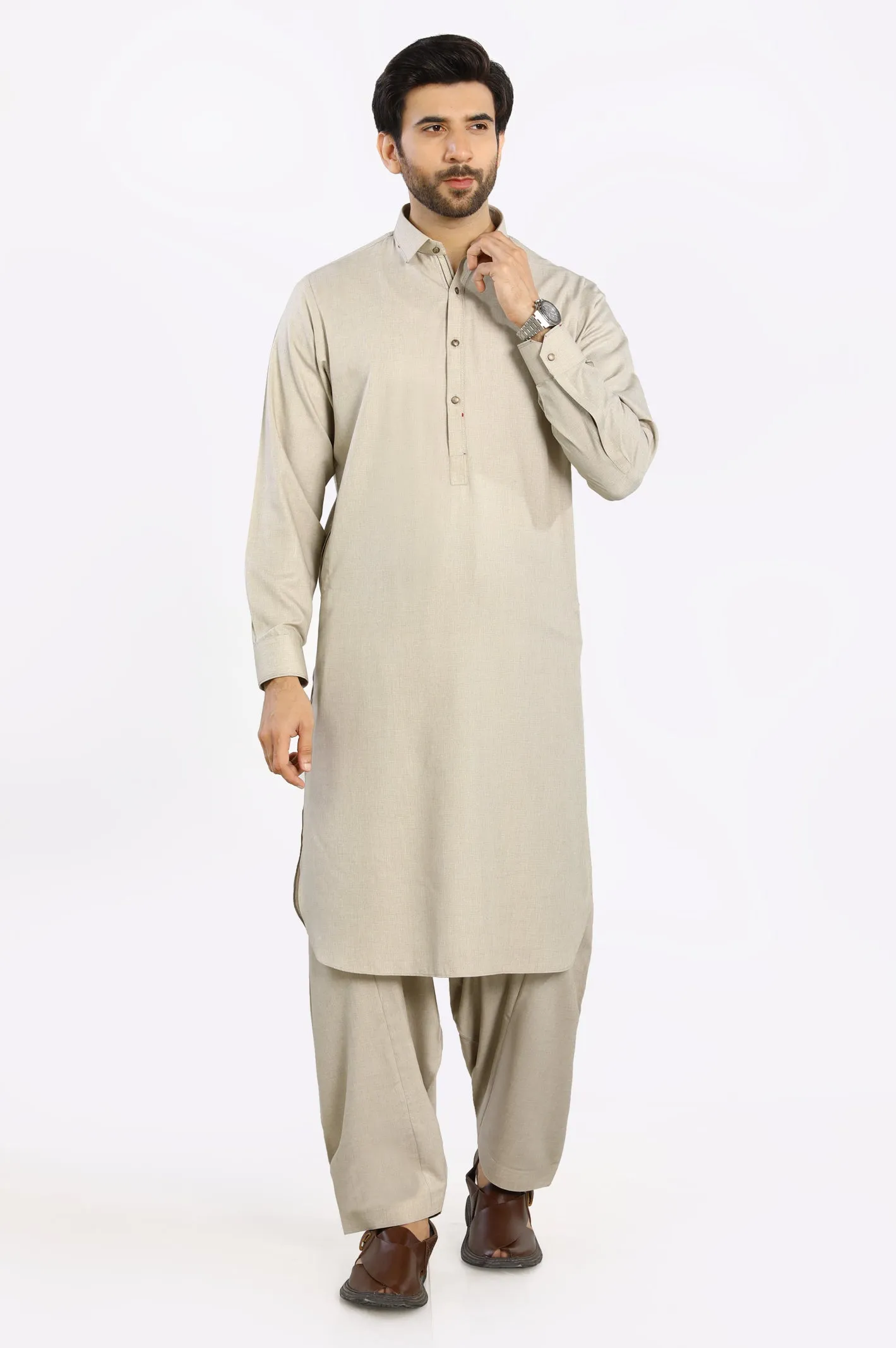 Beige Rayon Blend Shalwar Kameez