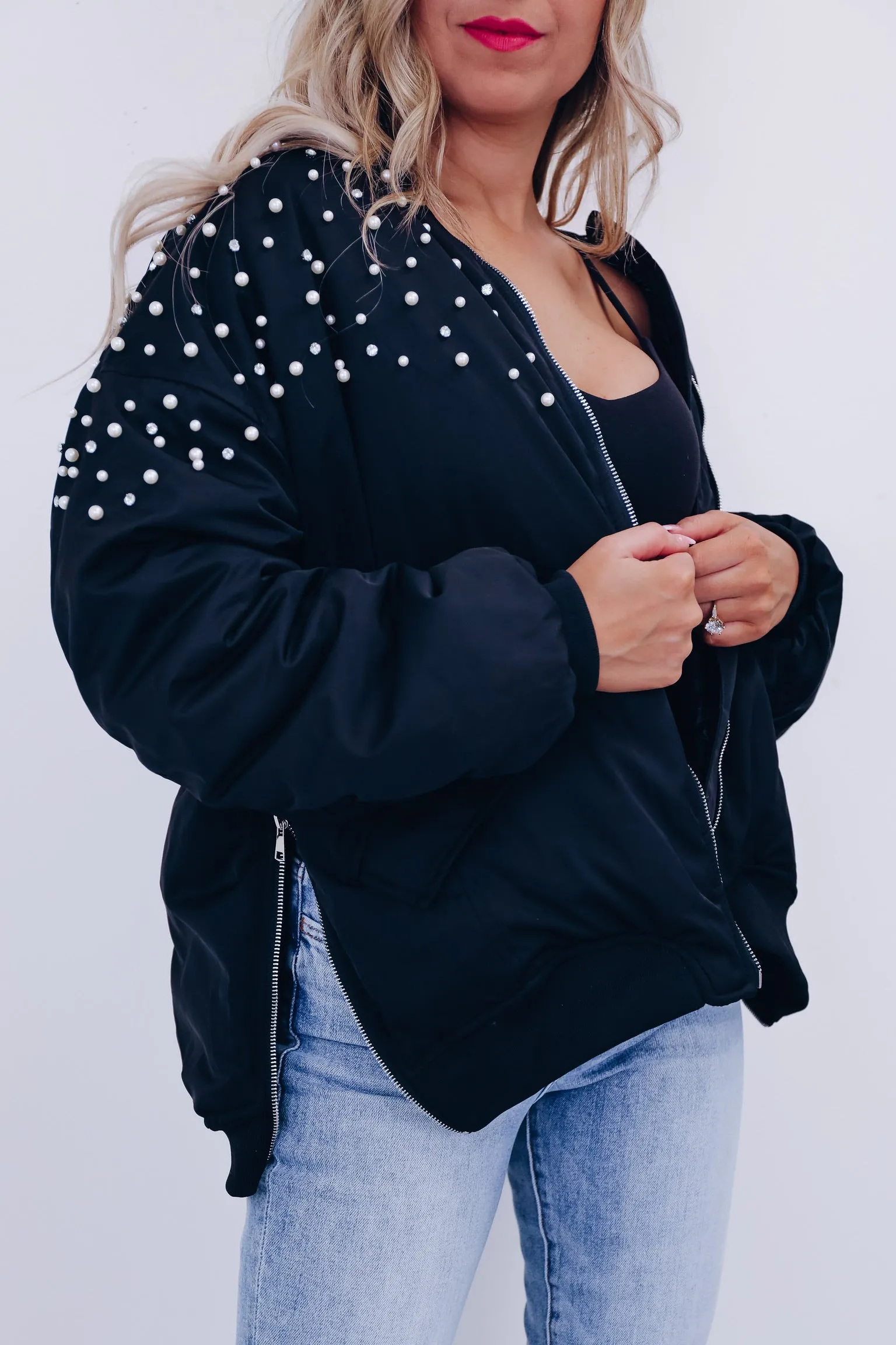 Bismarck Bejeweled Bomber Jacket - Black