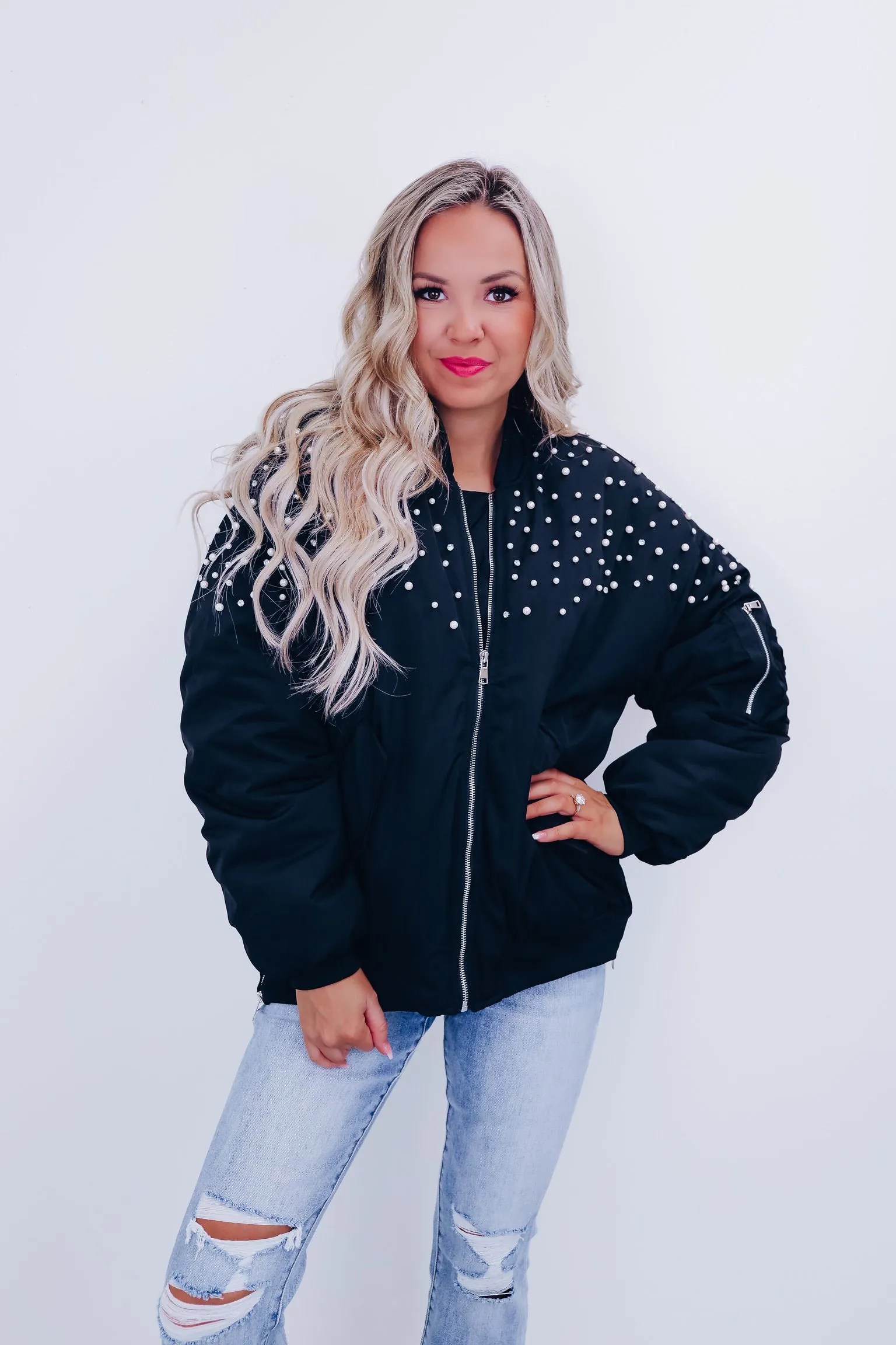 Bismarck Bejeweled Bomber Jacket - Black