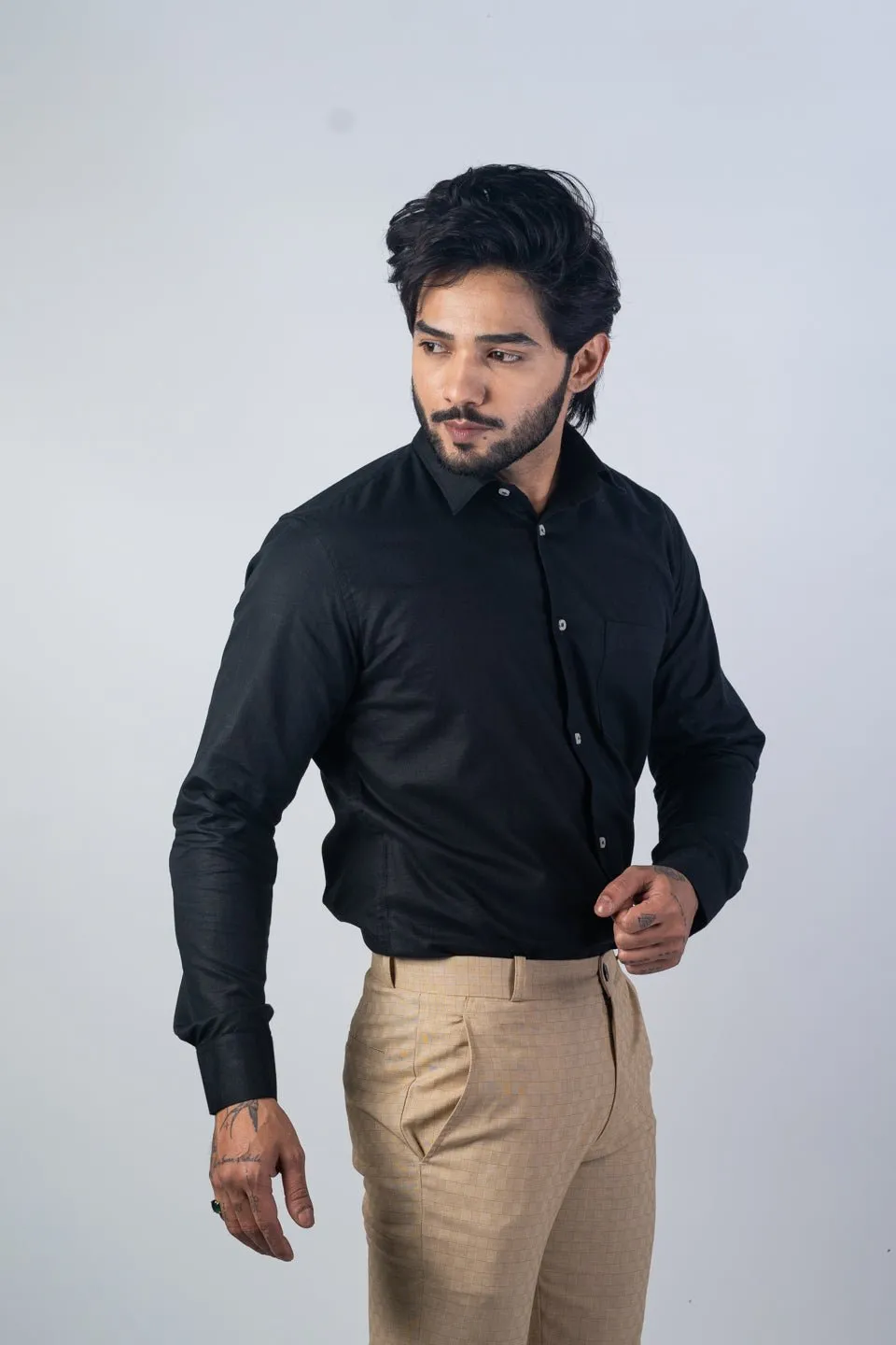 Black Color Solid Pure Cotton For Men