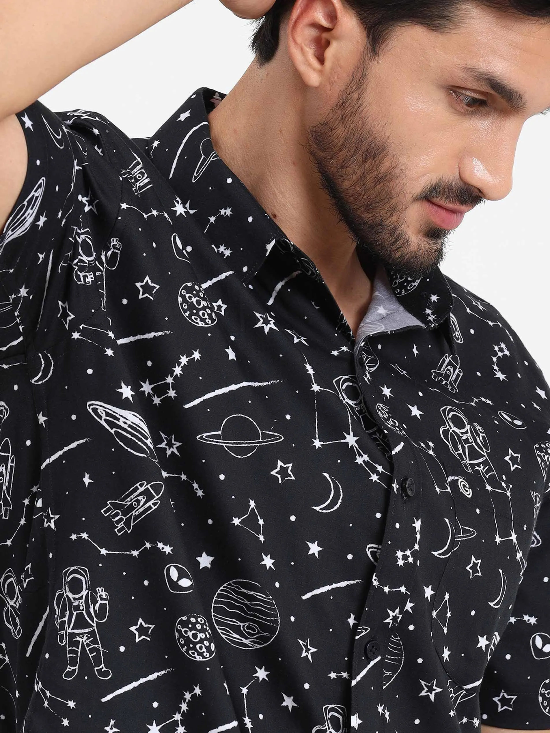 Black Gravite Printed Half Sleeve Shirt