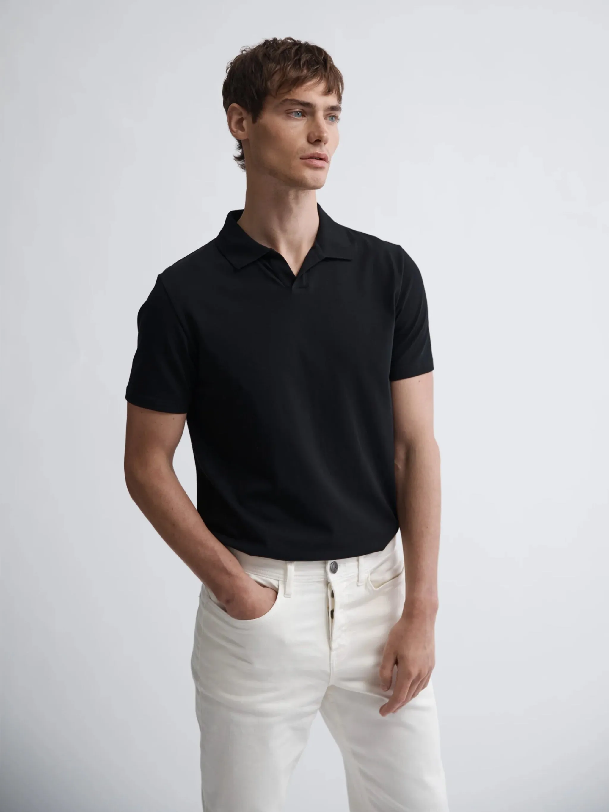 Black Organic Cotton Revere Collar Polo