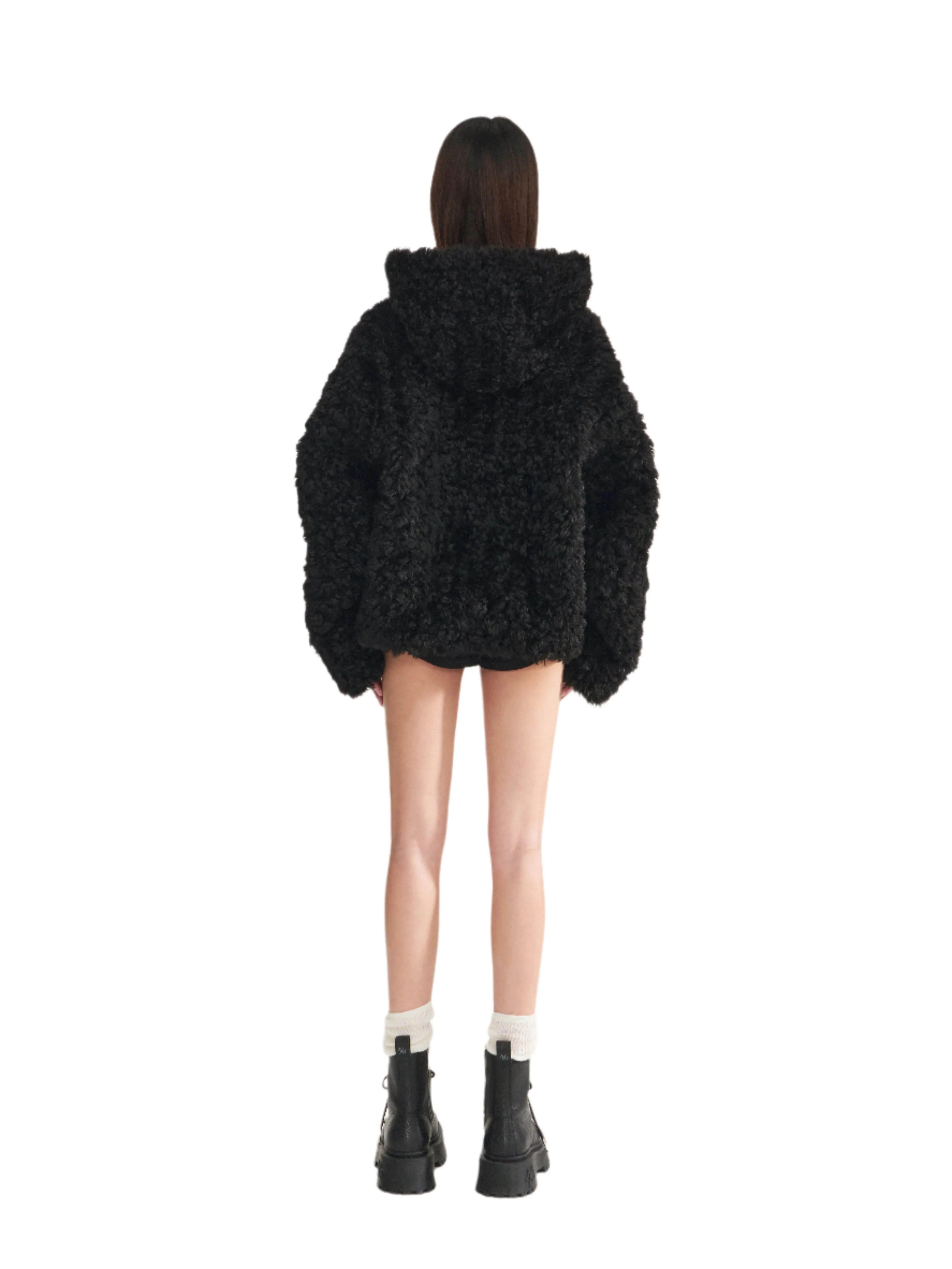 Black Reindeer Man Faux Fur Coat