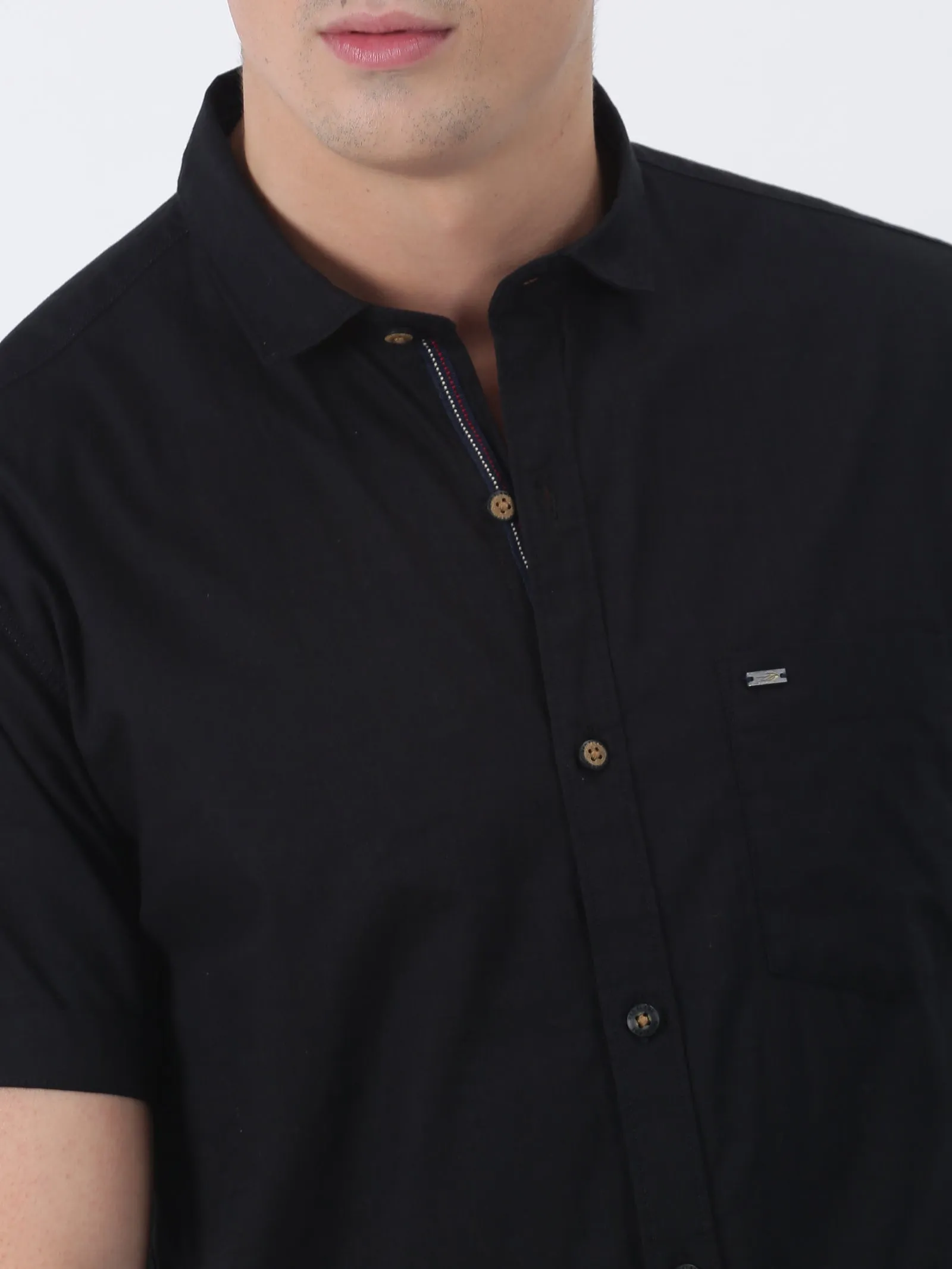 Black Solid Short Sleeve Casual Shirt