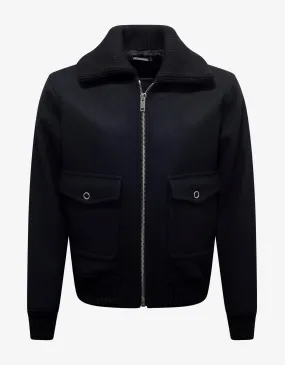 Black Wool Bomber Jacket -