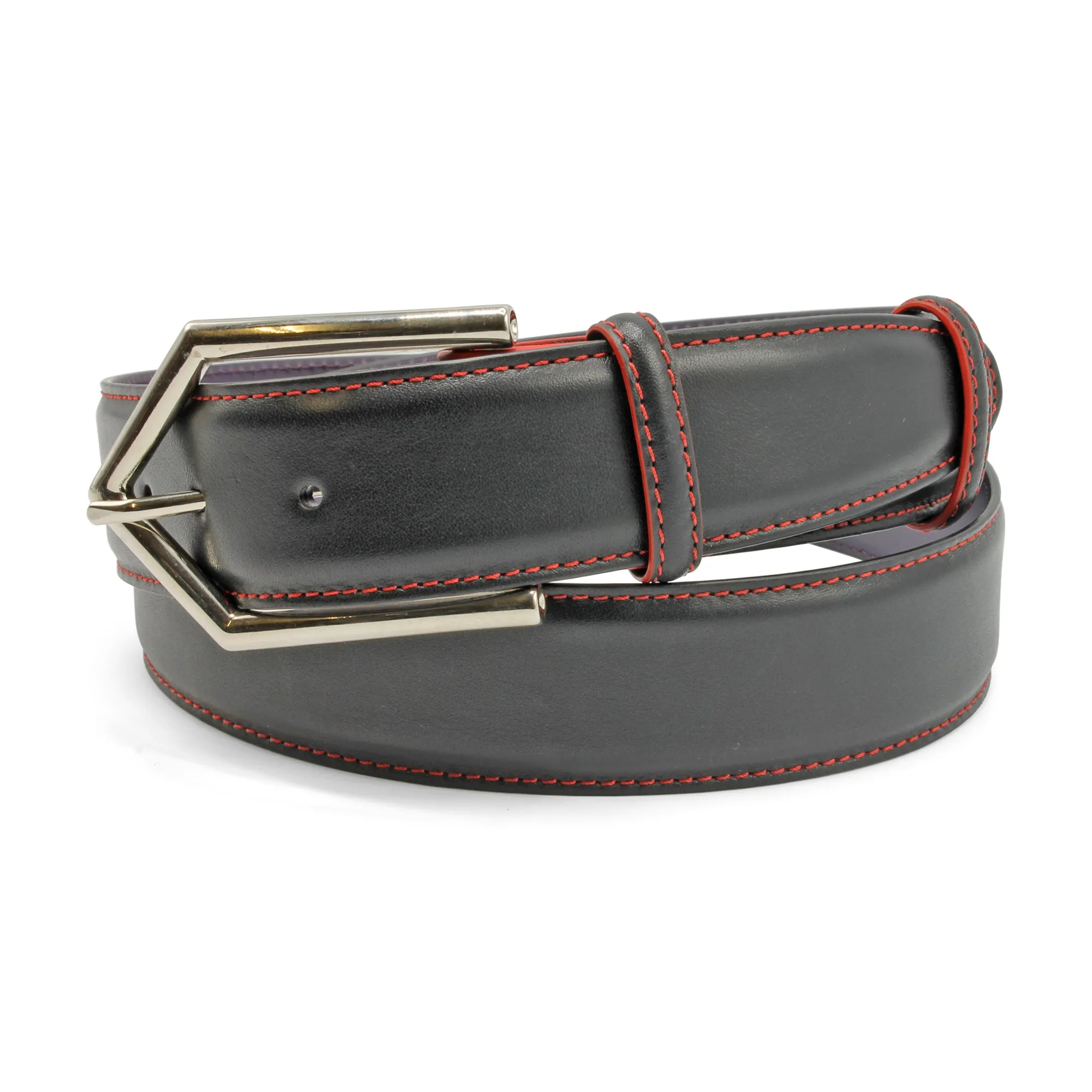 Black/Red Contrast Detail Arrowhead Prong Belt