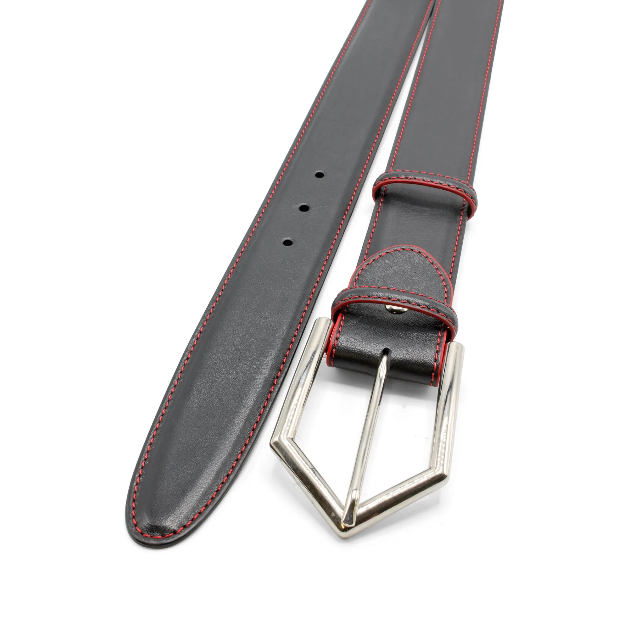 Black/Red Contrast Detail Arrowhead Prong Belt