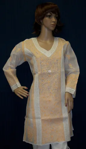 Blouse 046 White Cotton Embroidered Small Size Tunic Top Kurti Shieno