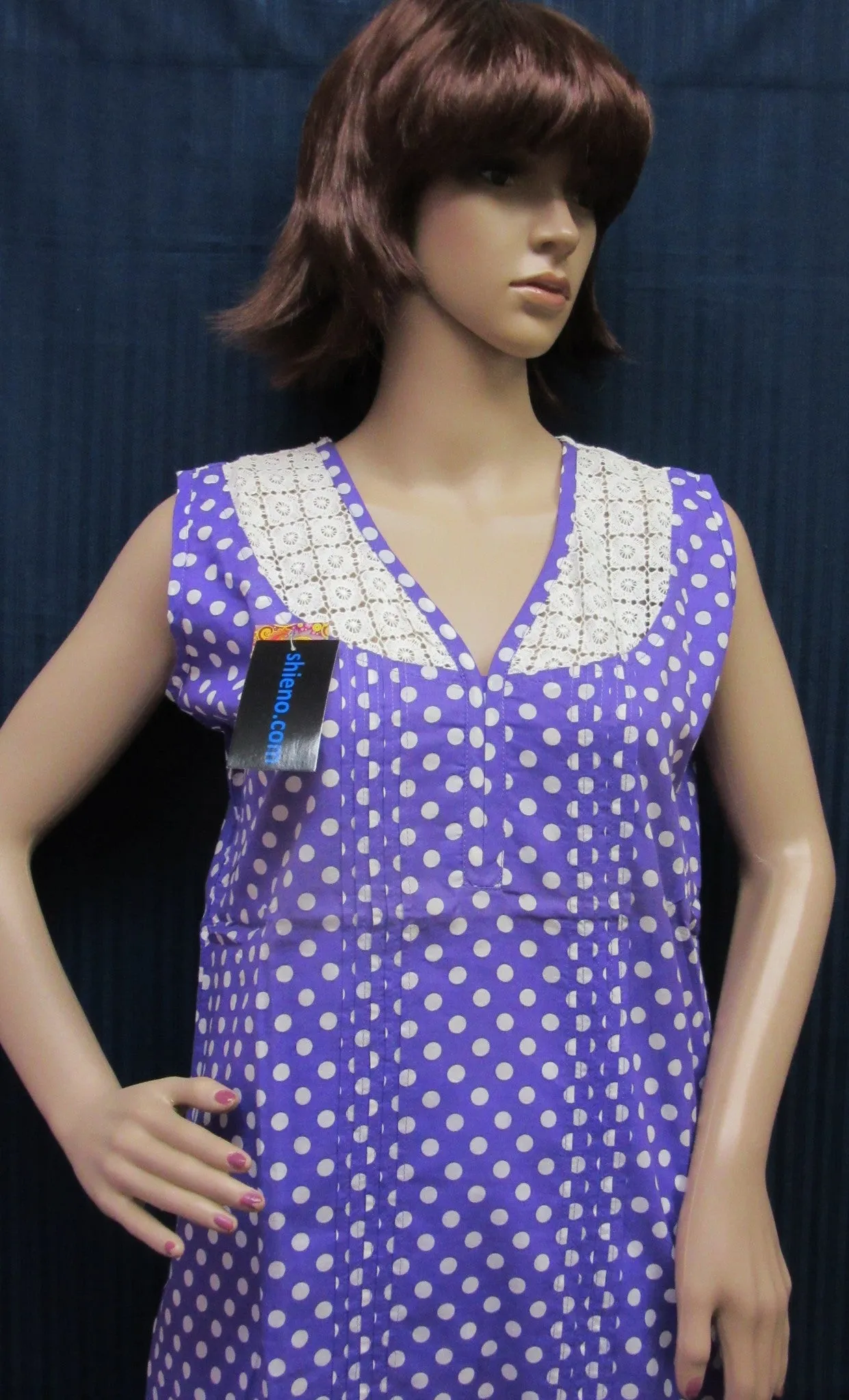 Blouse 7168 b Purple Cotton Polka Medium Size Kurti Tunic Top Career Wear