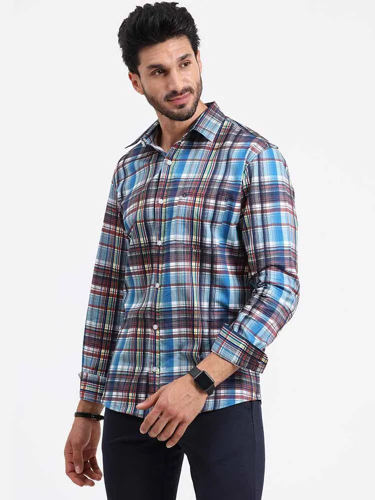 Blue Brown Checks Printed Full Sleeve Shirt