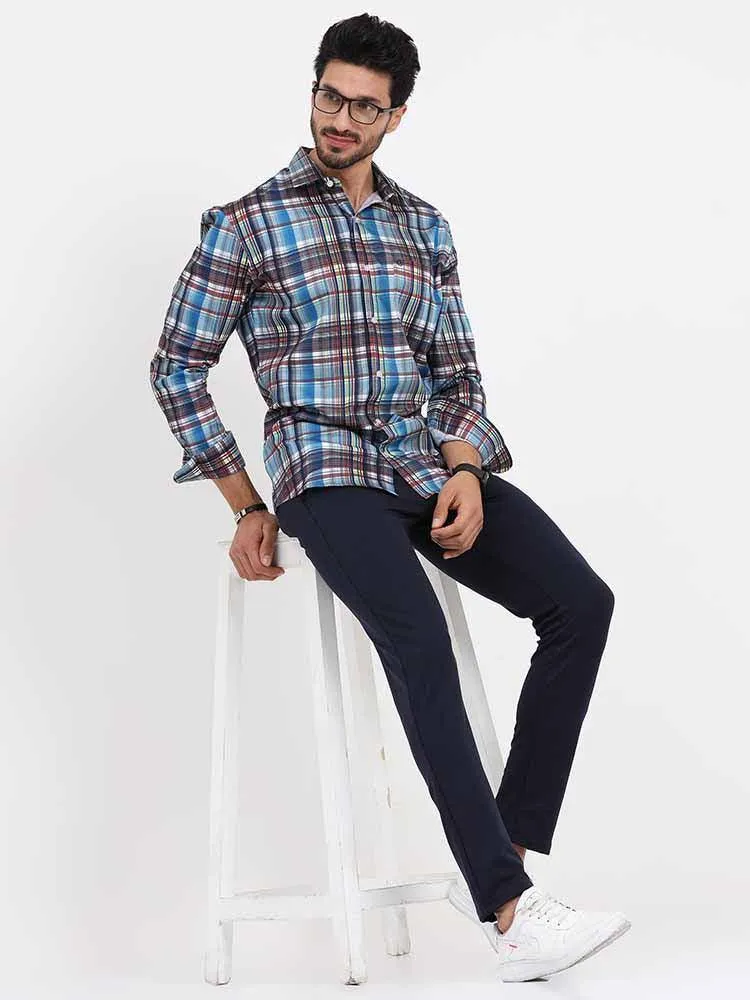 Blue Brown Checks Printed Full Sleeve Shirt