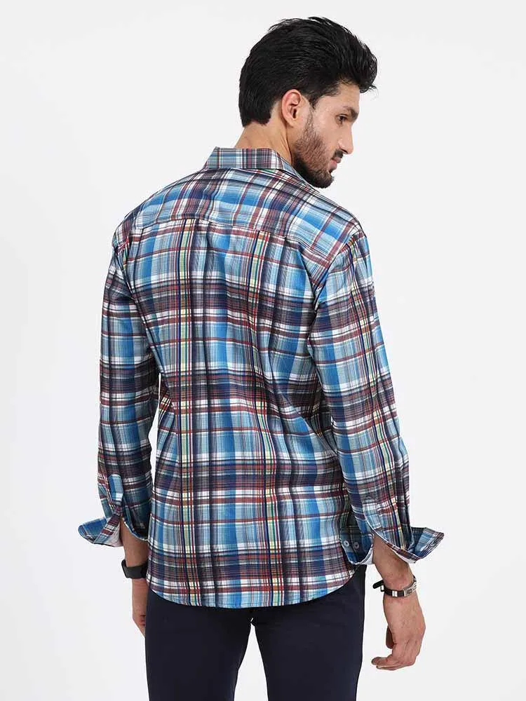 Blue Brown Checks Printed Full Sleeve Shirt