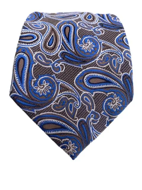 Blue, Taupe and White Paisley Men's Tie