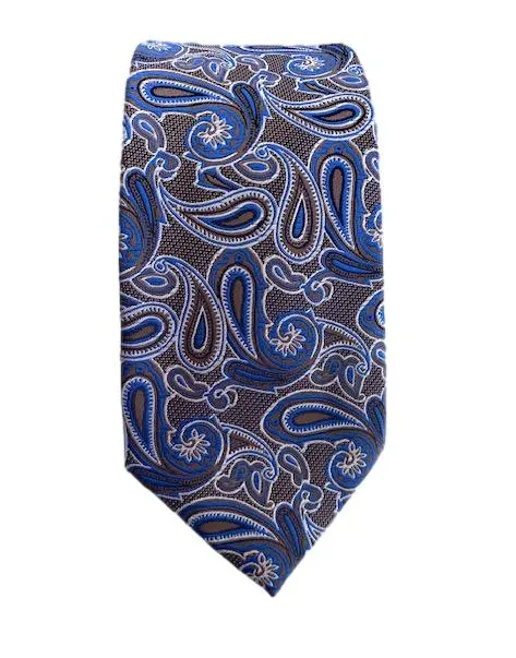 Blue, Taupe and White Paisley Men's Tie