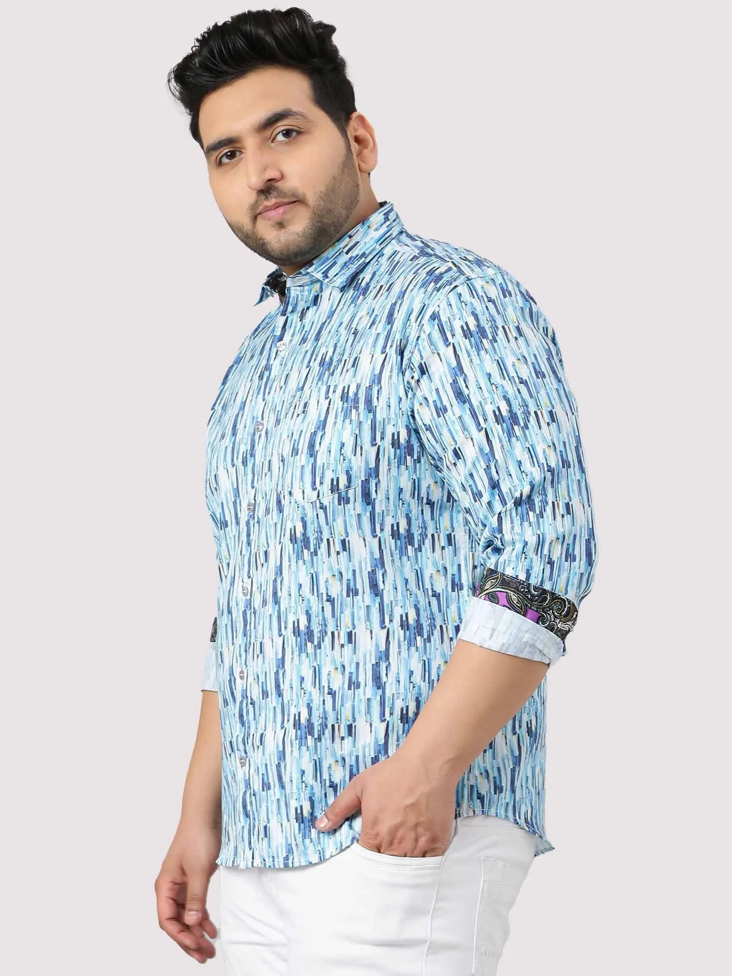 Blue Terrain Digital Printed Full Shirt Men's Plus Size