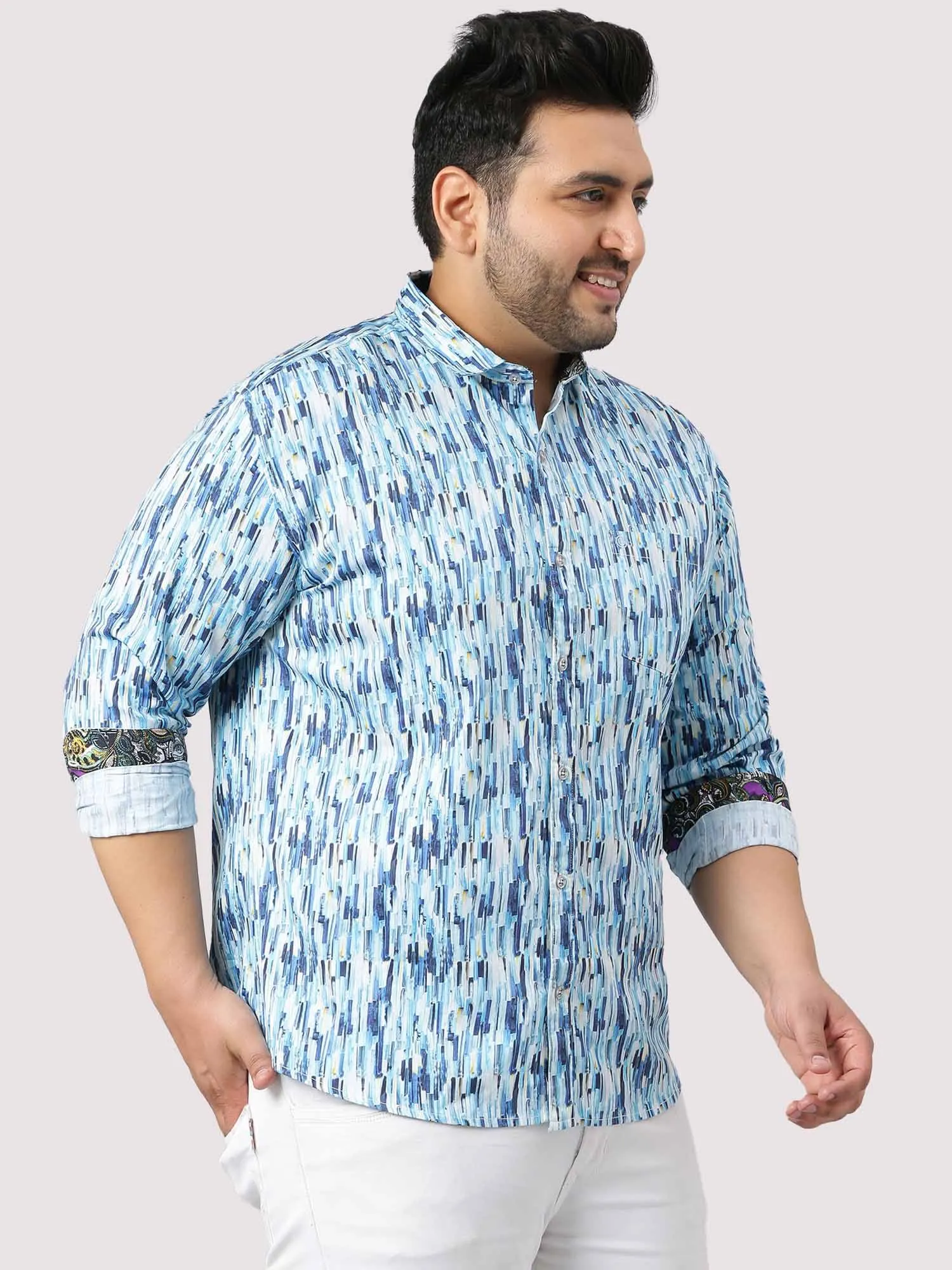 Blue Terrain Digital Printed Full Shirt Men's Plus Size