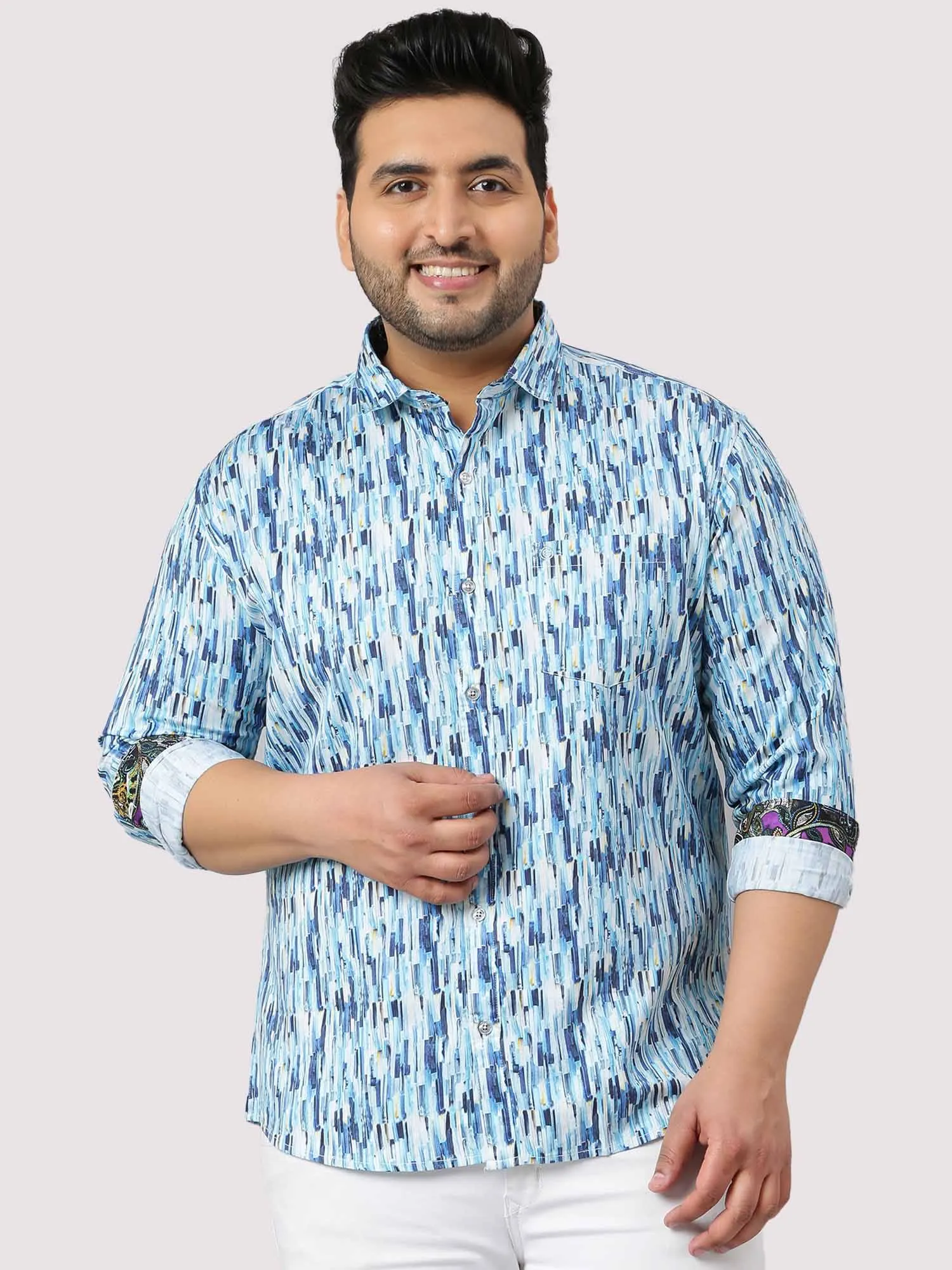 Blue Terrain Digital Printed Full Shirt Men's Plus Size