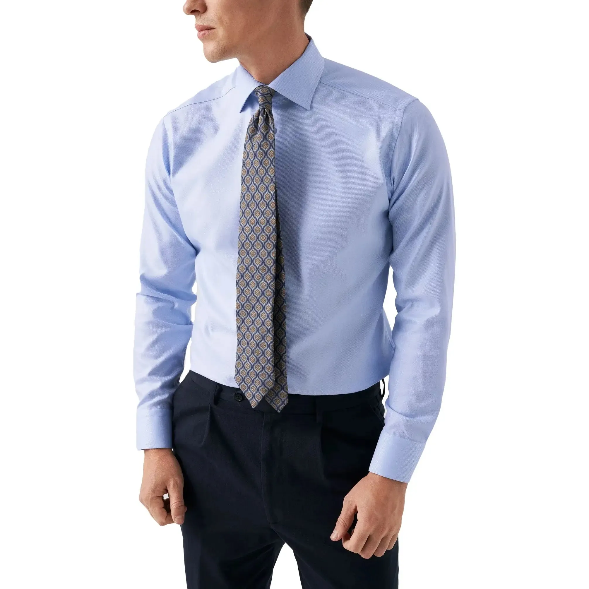 Blue Textured Twill Slim Fit Shirt