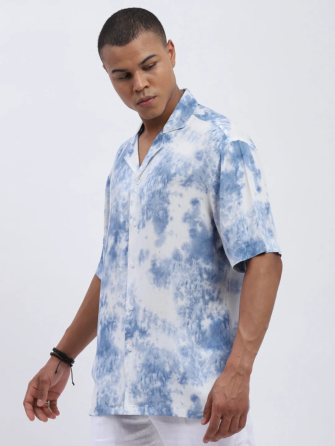 Blue White Tie-Dye Men's  Shirt