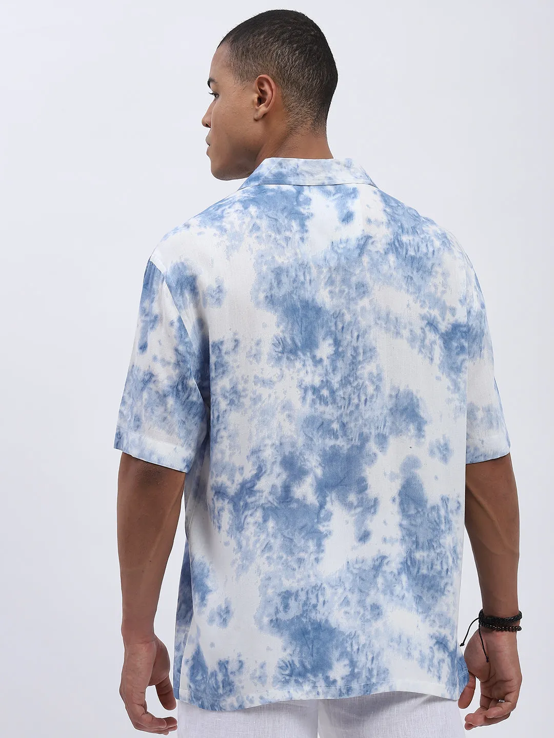 Blue White Tie-Dye Men's  Shirt