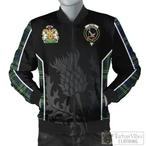 Blyth Tartan Bomber Jacket with Family Crest and Scottish Thistle Vibes Sport Style