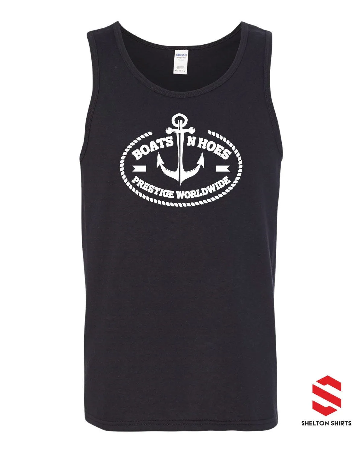 Boats N Hoes Prestige Worldwide Men's T-shirt or Black Tank Top