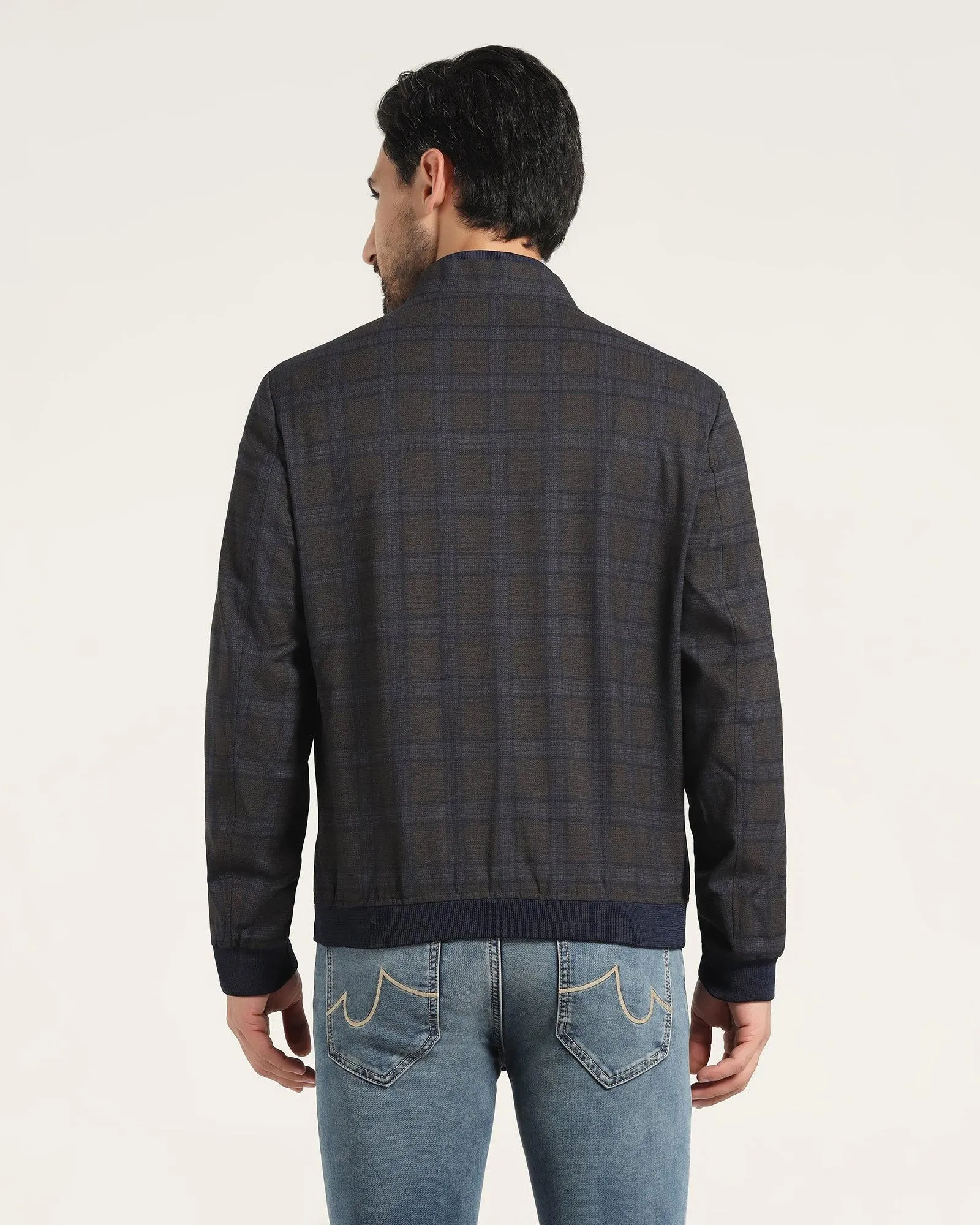 Bomber Brown Check Zipper Jacket - Nadra