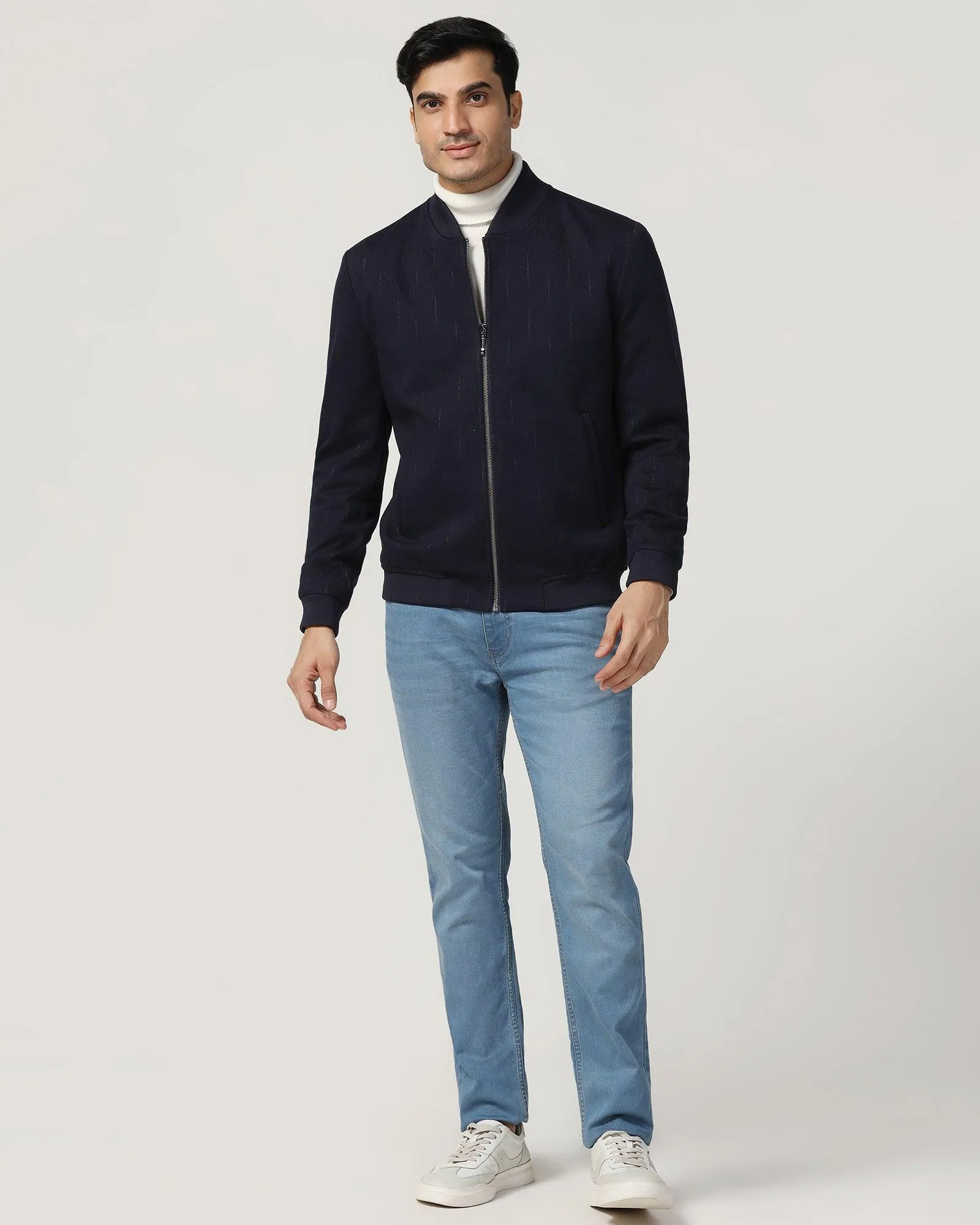 Bomber Navy Textured Zipper Jacket - Accord