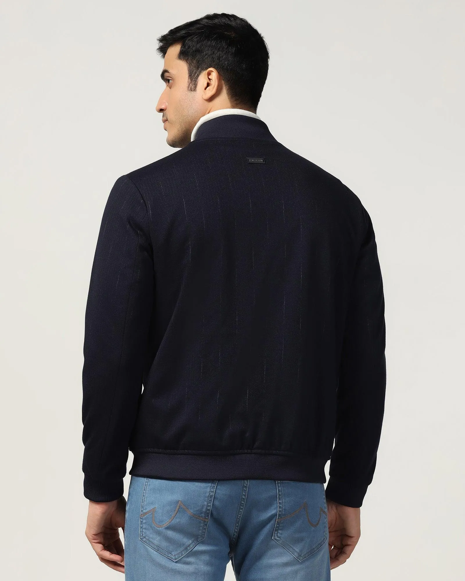 Bomber Navy Textured Zipper Jacket - Accord