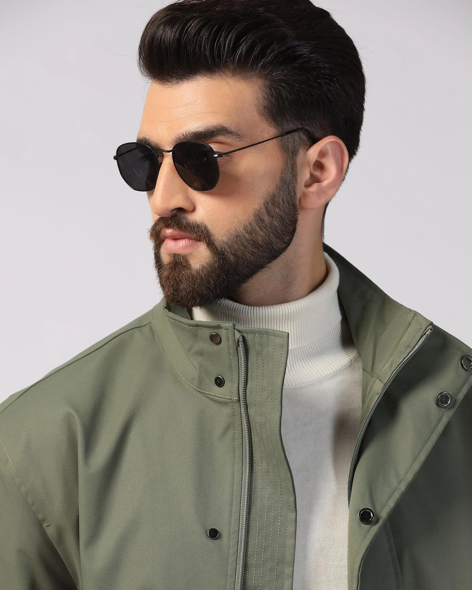 Bomber Olive Solid Zipper Jacket - Kaydet