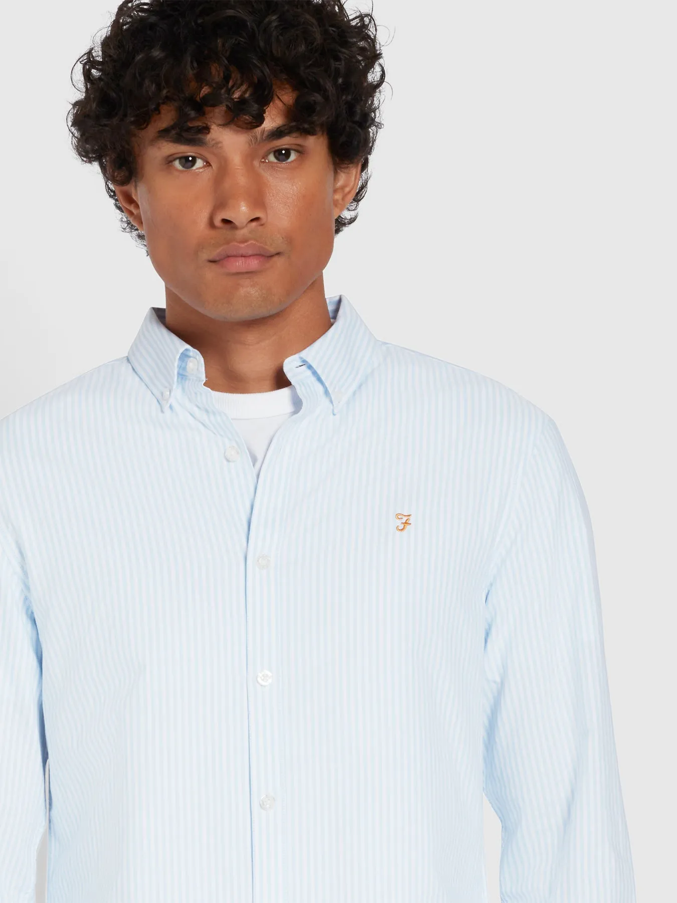 Brewer Slim Fit Striped Organic Cotton Oxford Shirt In Sky Blue