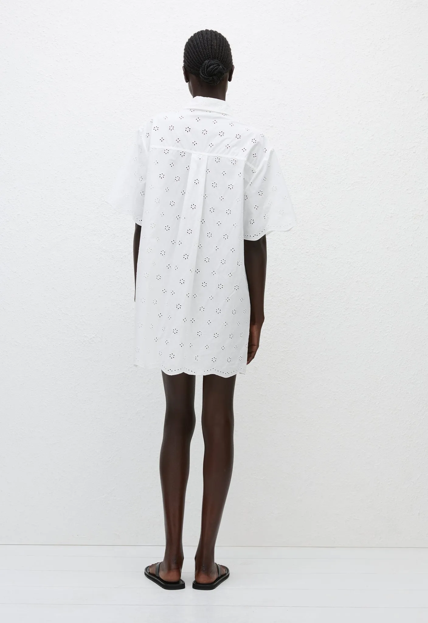 Broderie Mini Shirt Dress - Floral Broderie (White)