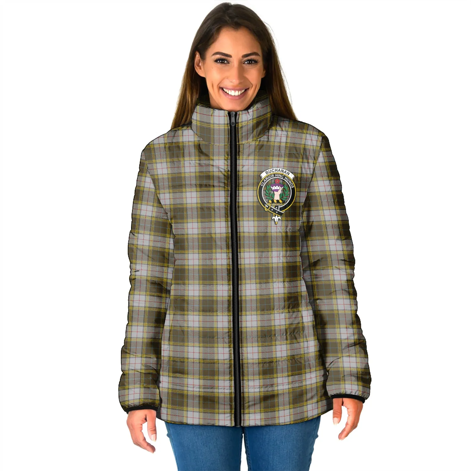 Buchanan Dress Tartan Padded Jacket with Family Crest