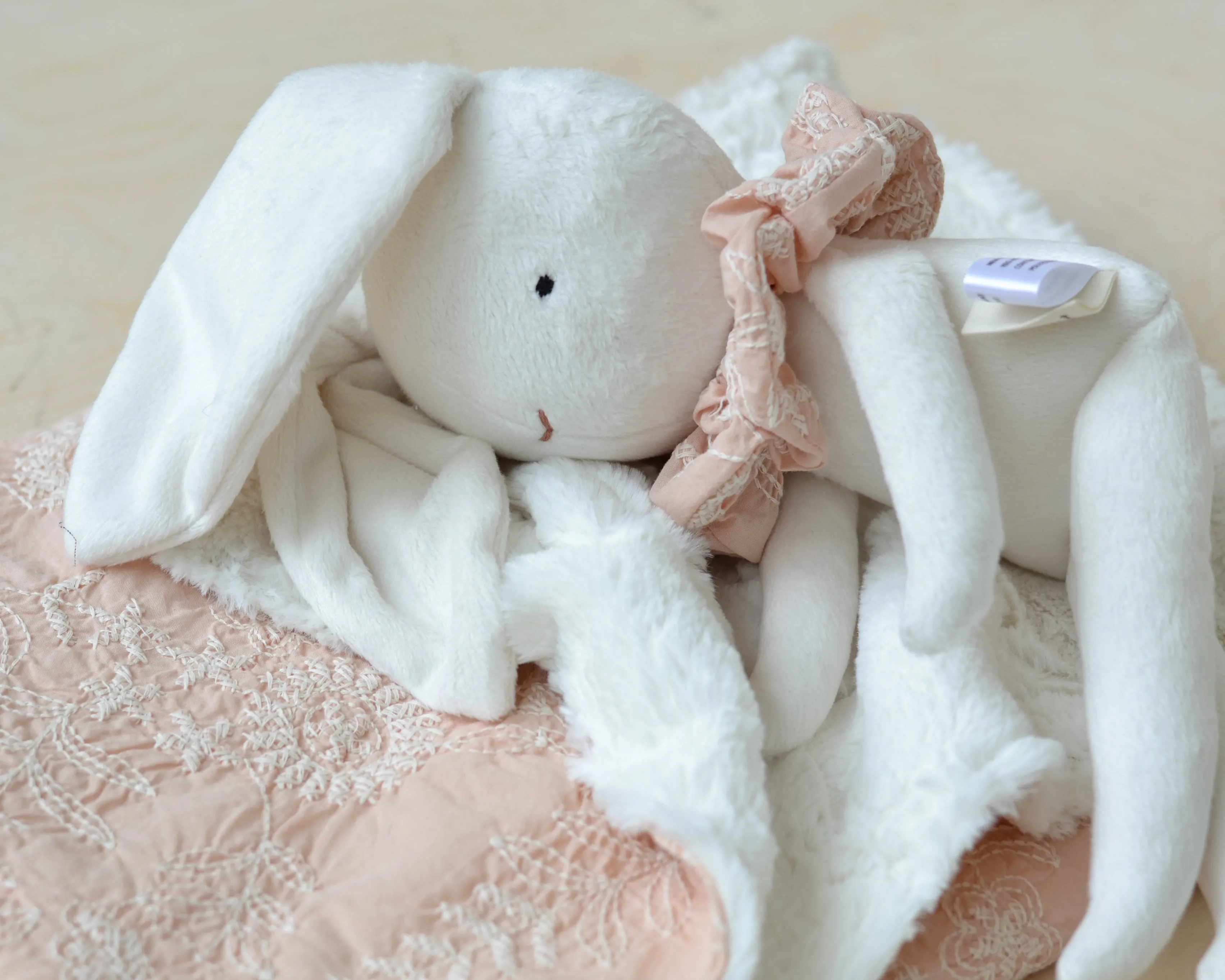 Bunny plush and Blanket set embroidered floral