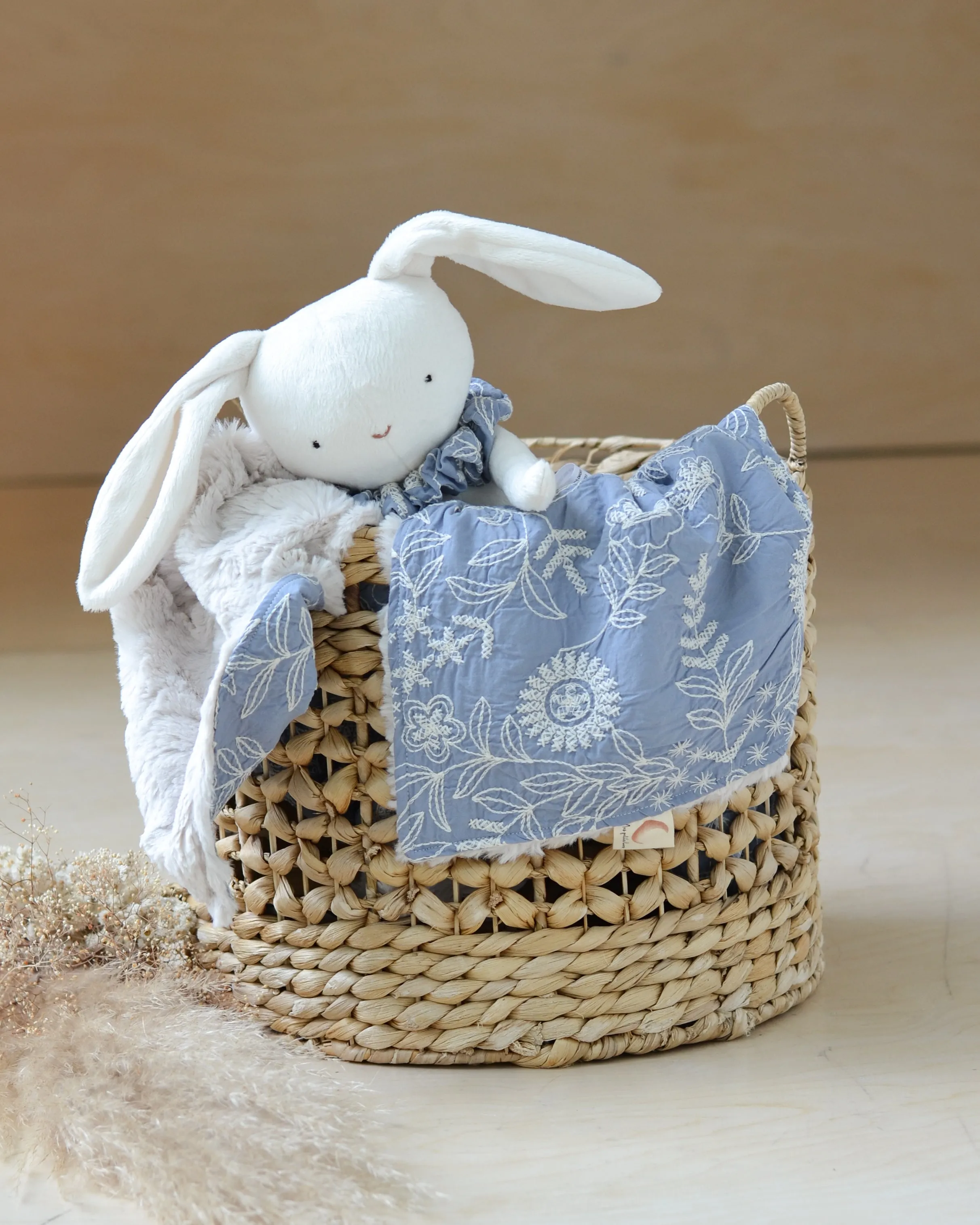 Bunny plush and Blanket set embroidered floral