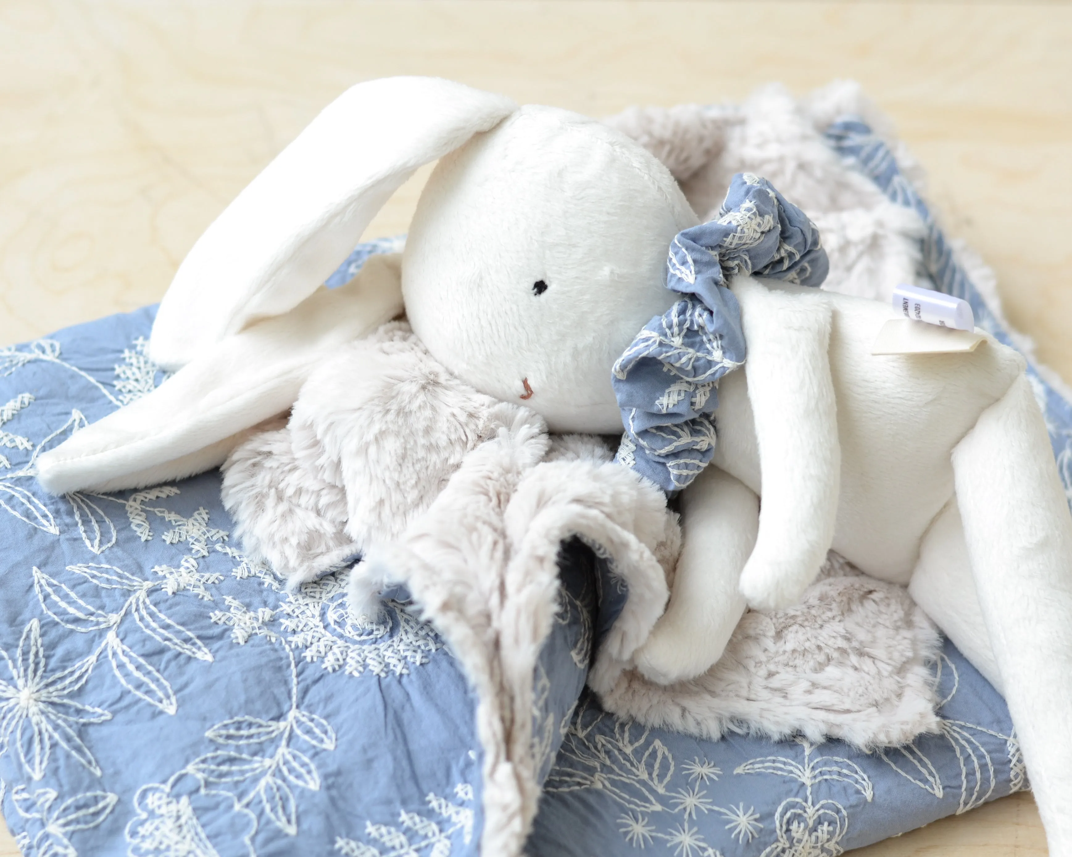 Bunny plush and Blanket set embroidered floral