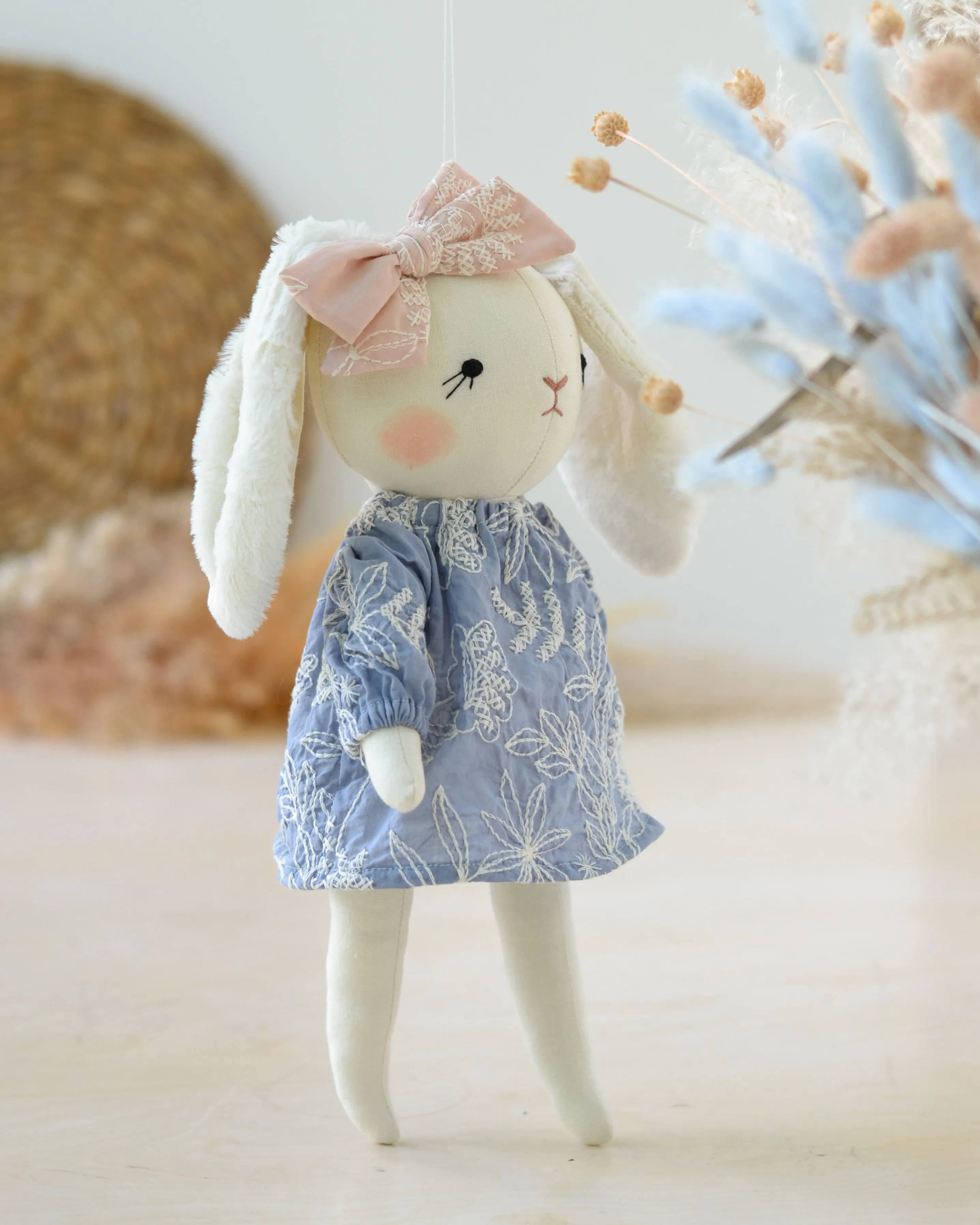 Bunny Soft Toy Jeanne Blue Embroidered Dress