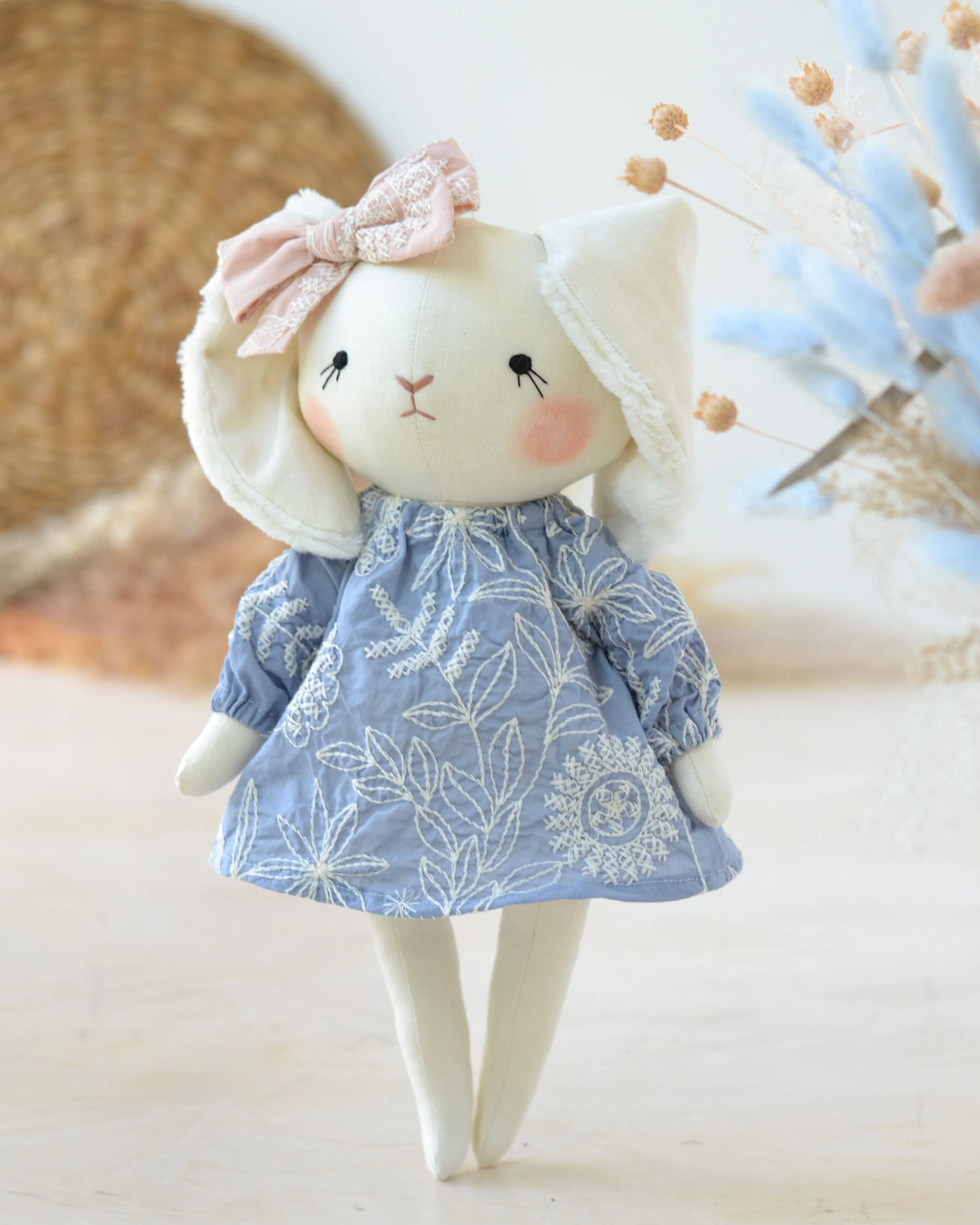 Bunny Soft Toy Jeanne Blue Embroidered Dress