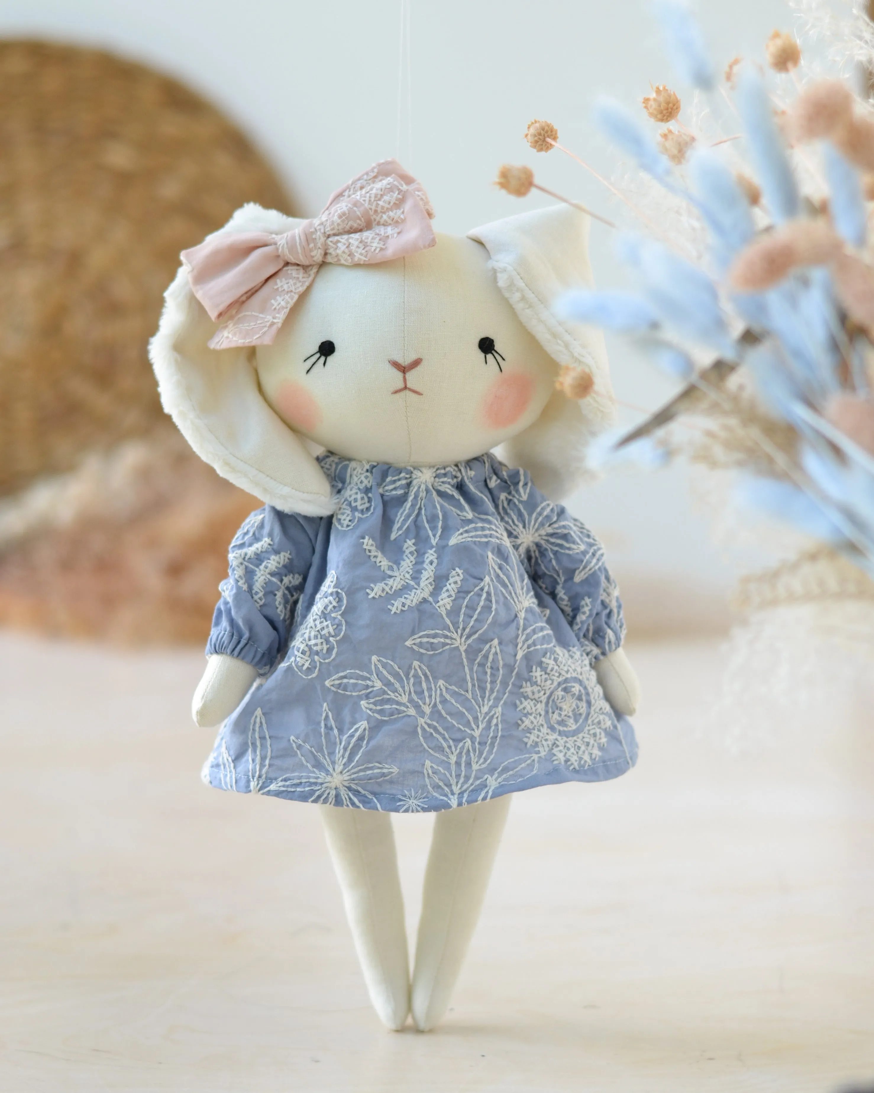 Bunny Soft Toy Jeanne Blue Embroidered Dress