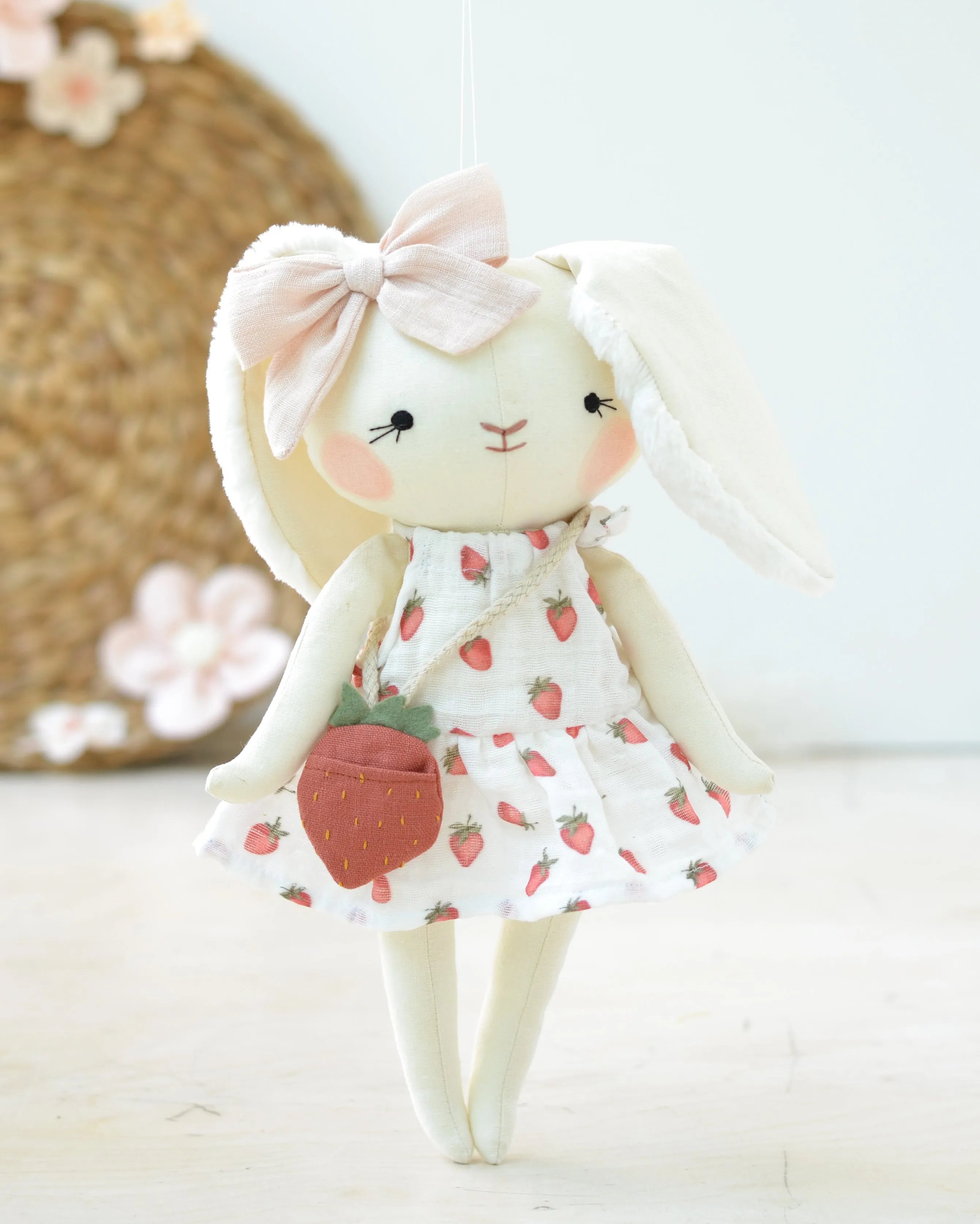 Bunny Soft Toy Jeanne | White Dress and Strawberry Bag