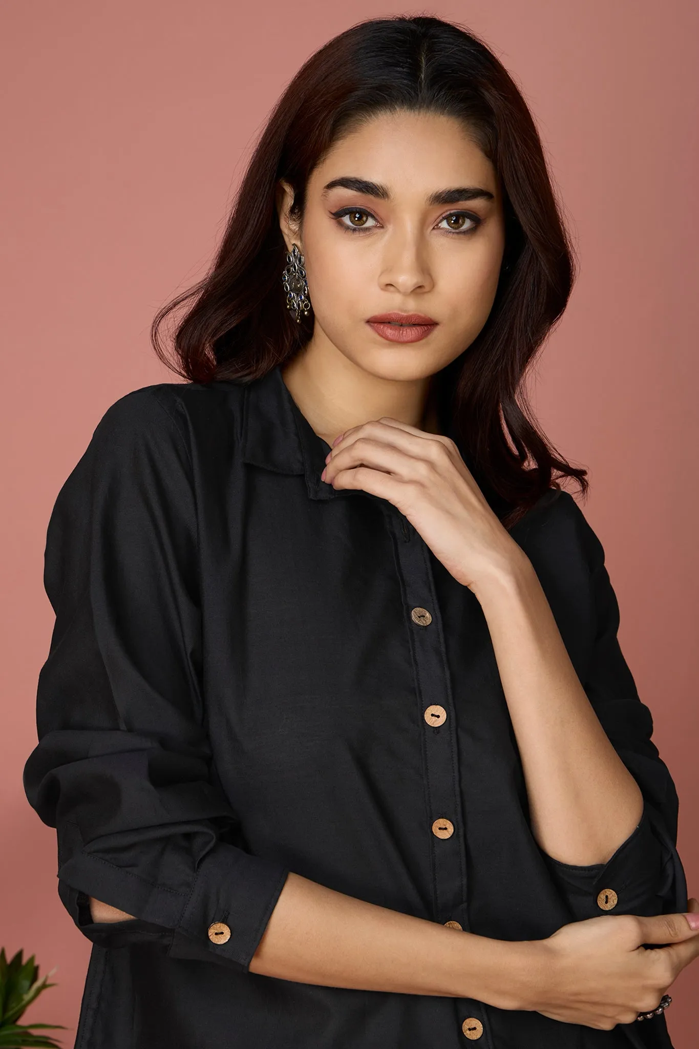 button down chanderi shirt - Ebony & Elegance