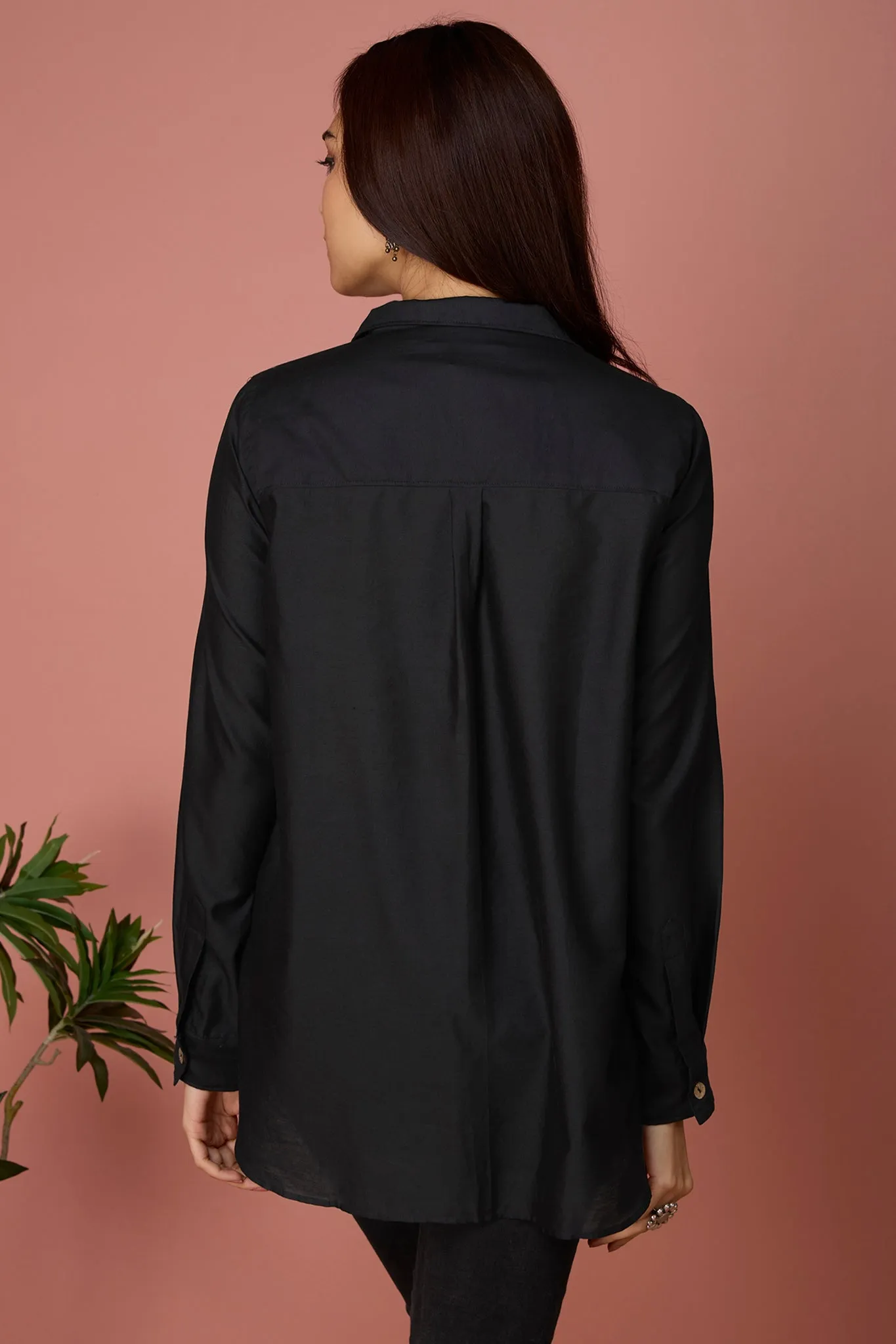 button down chanderi shirt - Ebony & Elegance