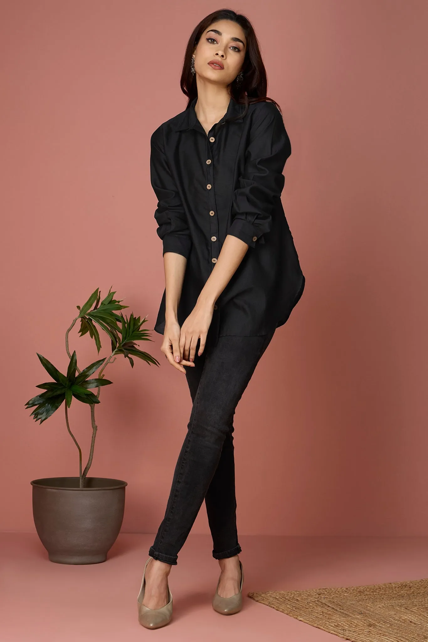 button down chanderi shirt - Ebony & Elegance