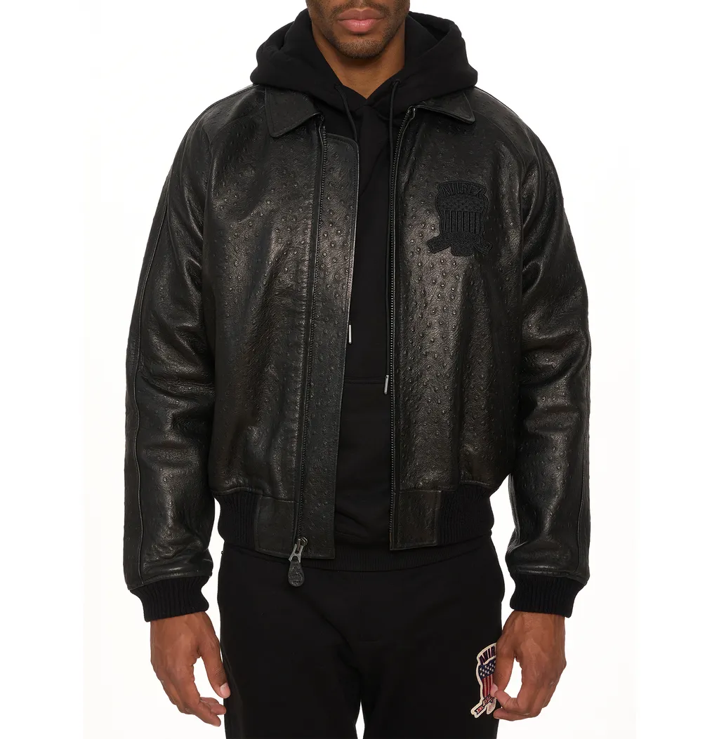 Buy Best Style Black Ostrich Fashion Bomber Avirex Leather Jackets For Mens