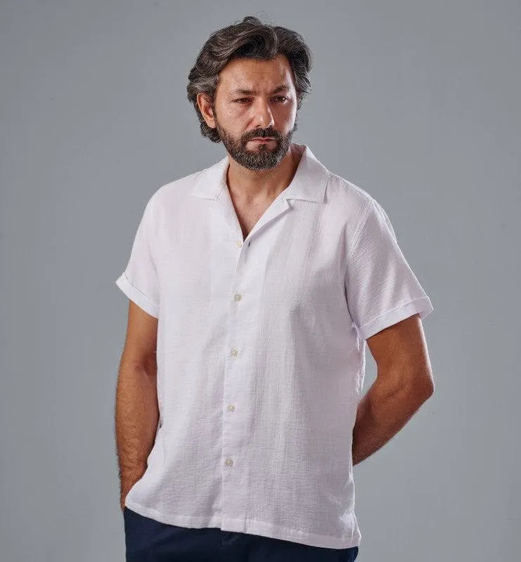 Camp Collar Short Sleeve Shirt - OFF WHITE