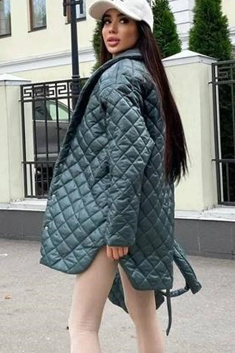 Canton Lapel Collar Belted Quilted Long Puffer Coat