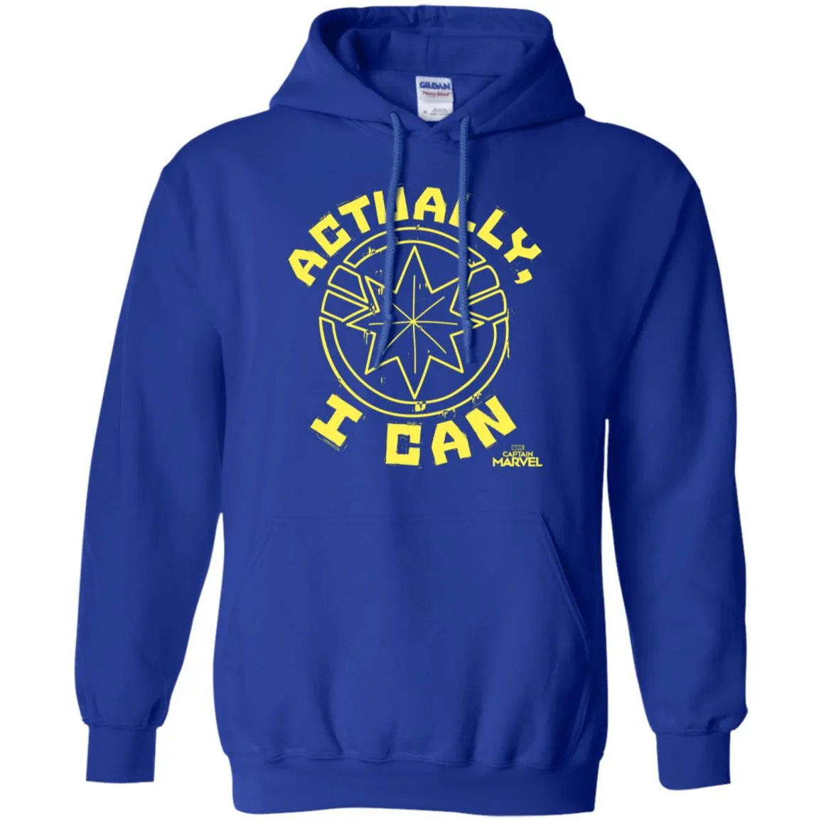 Captain Marvel Actually I Can Yellow Logo Pullover Hoodie Sweatshirt